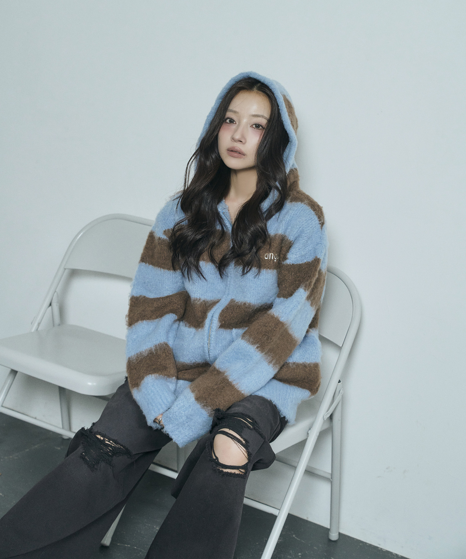 UNISEX ボーダーブークレフーディニット