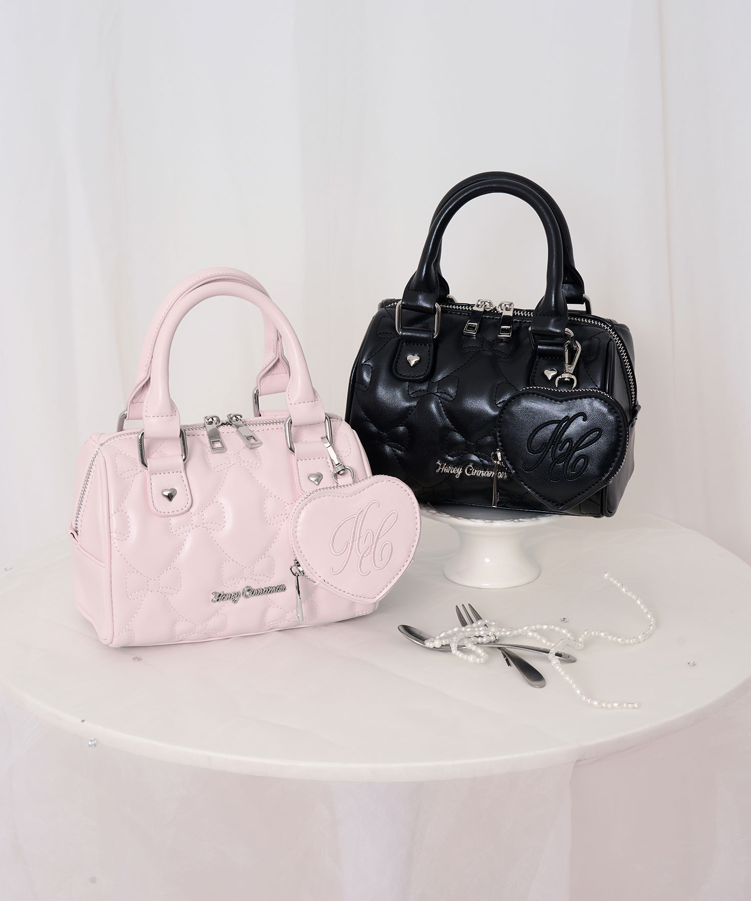 リボンキルティングミニボストンバッグ