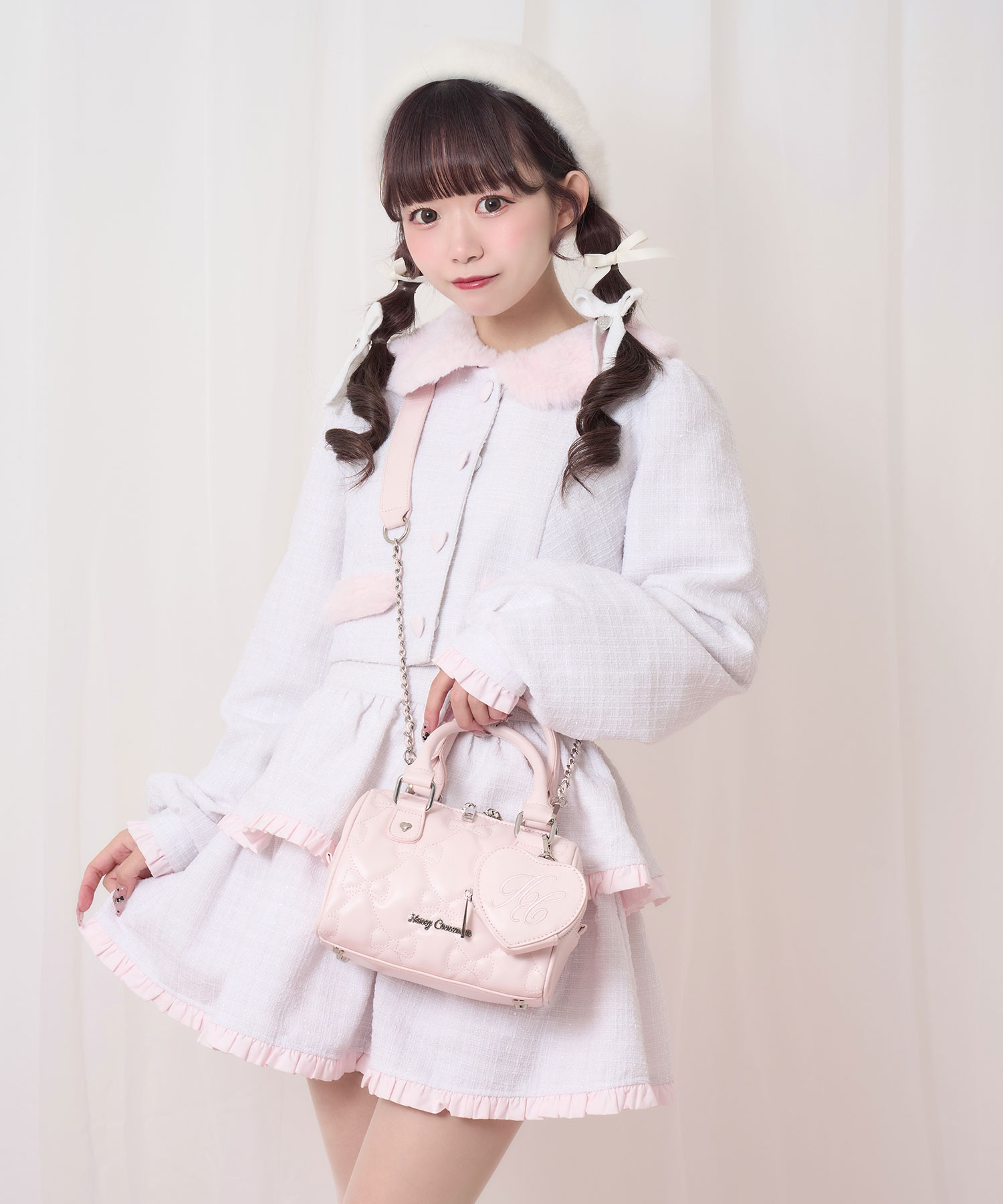 リボンキルティングミニボストンバッグ