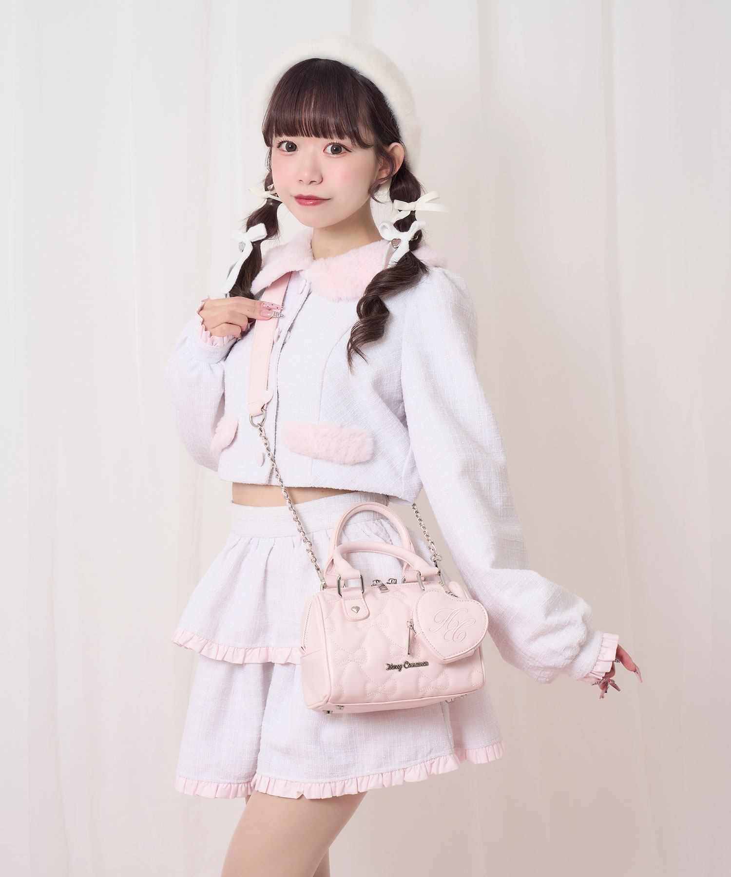 リボンキルティングミニボストンバッグ