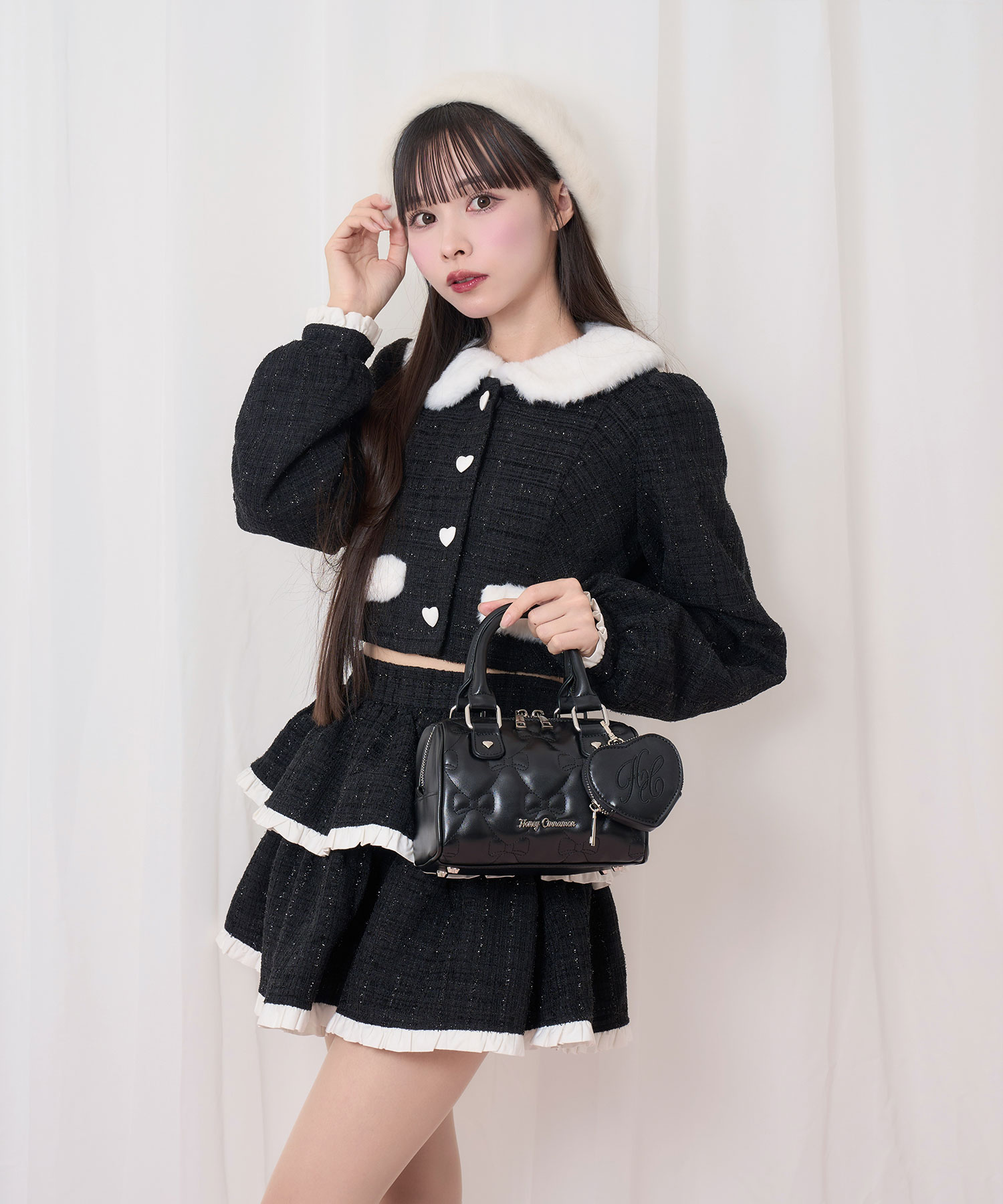 リボンキルティングミニボストンバッグ