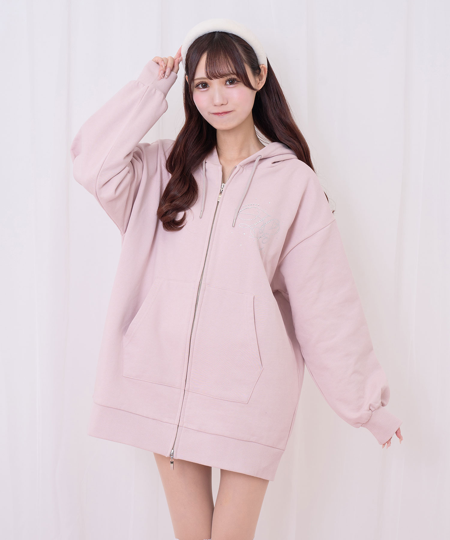 羽ビジュージップパーカー