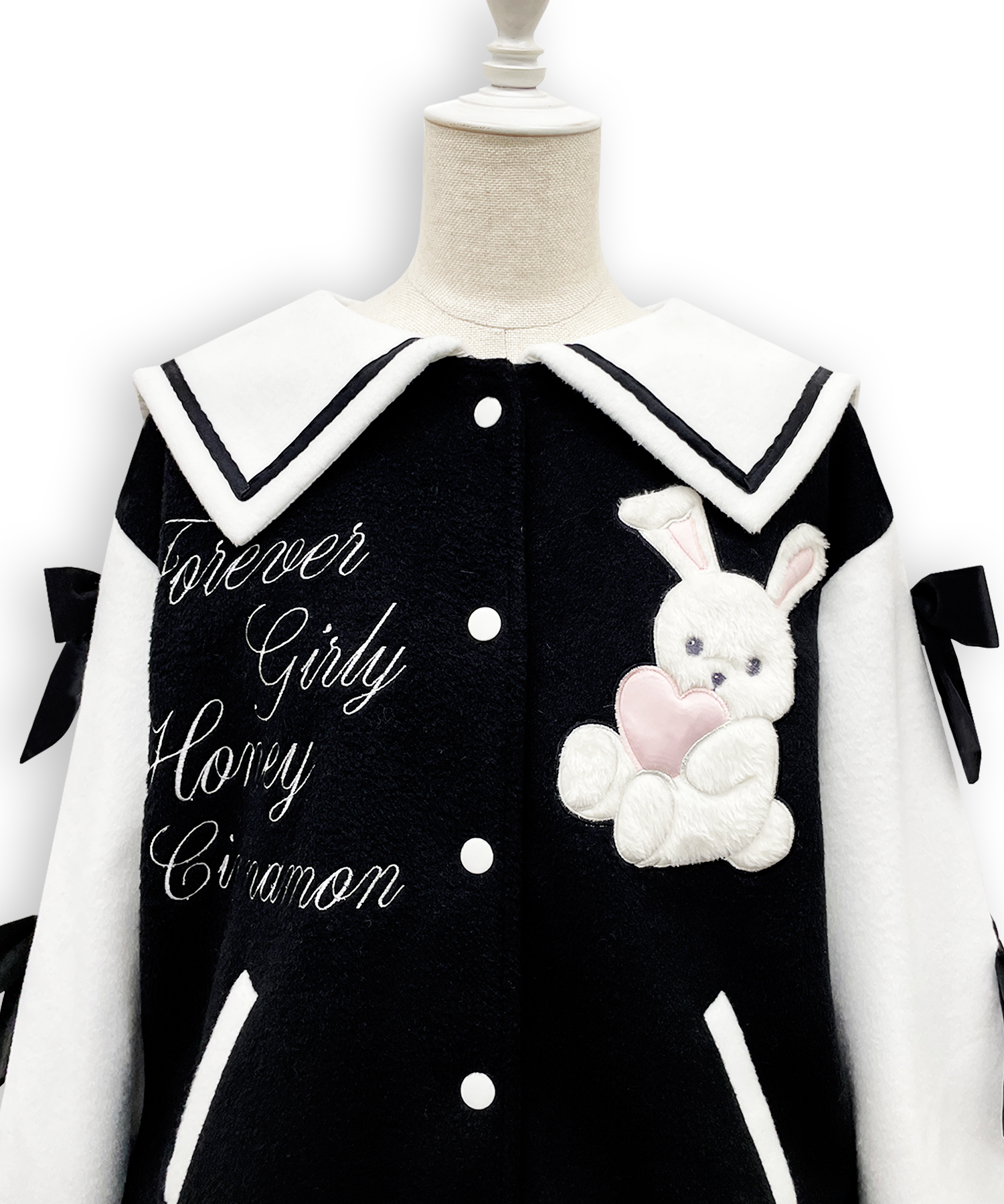 袖リボンハニーちゃんアップリケスタジャン