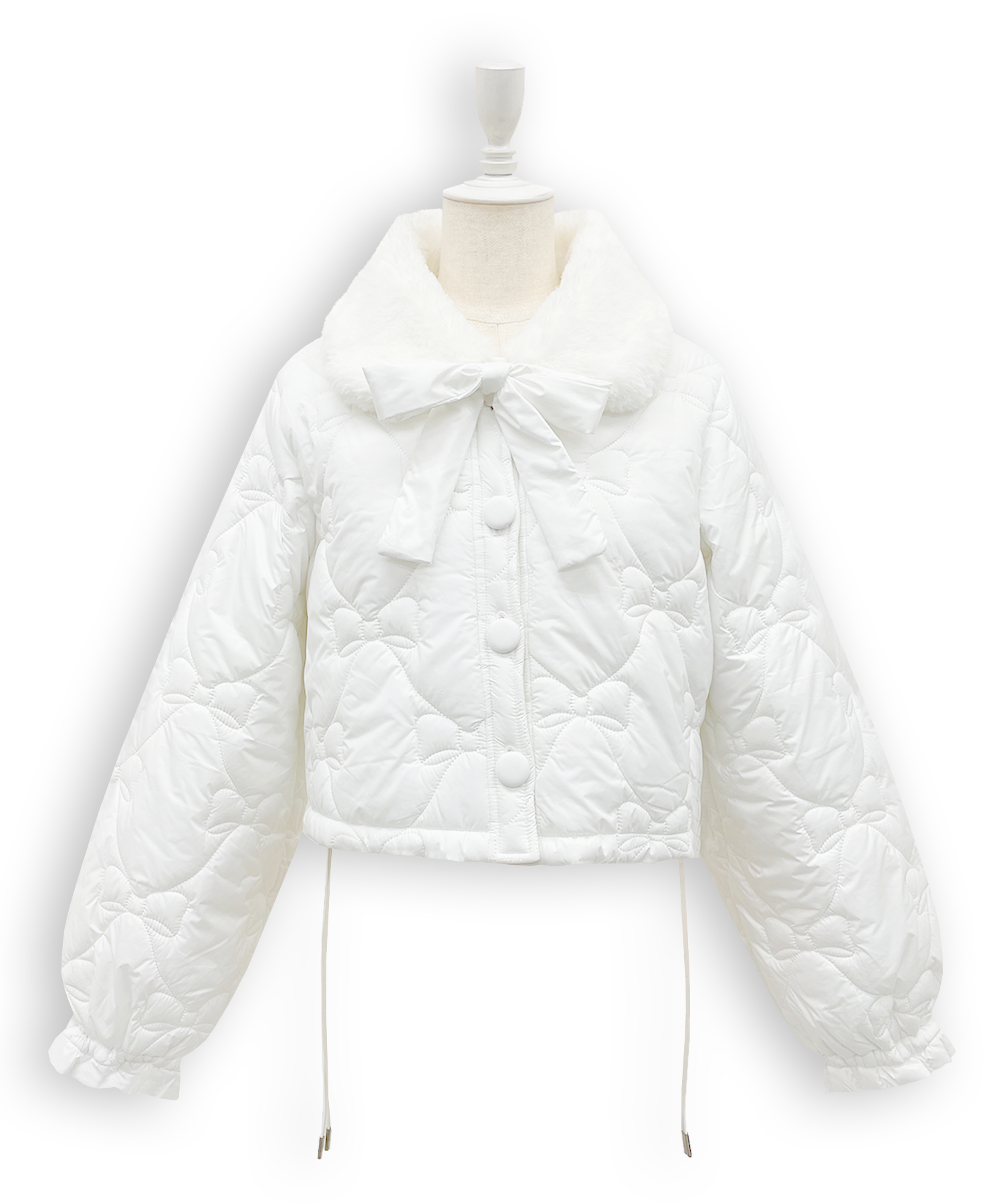 リボンキルティングショート中綿ジャケット