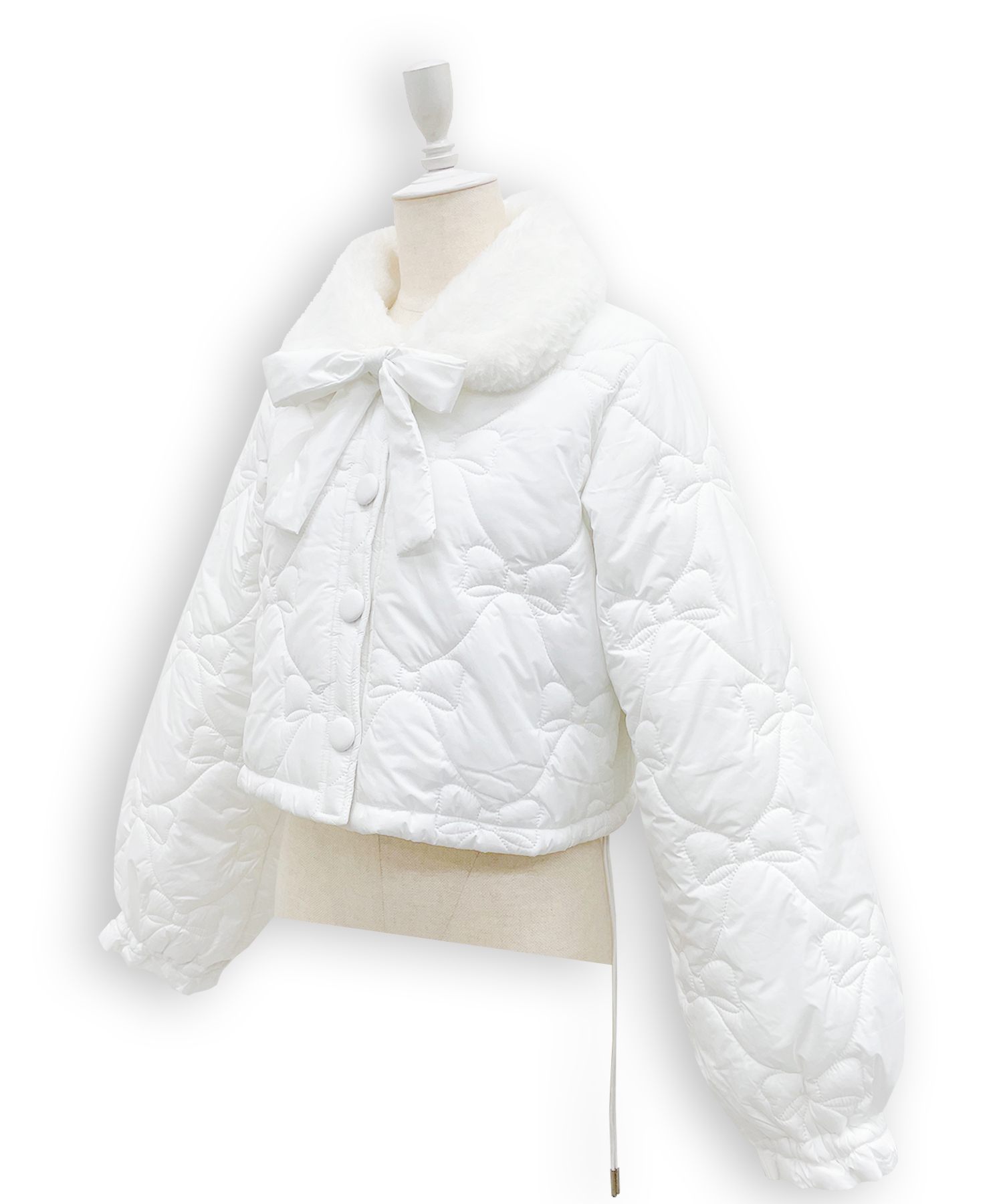 リボンキルティングショート中綿ジャケット