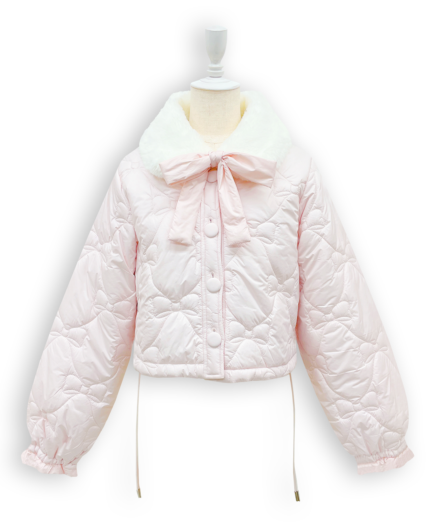 リボンキルティングショート中綿ジャケット