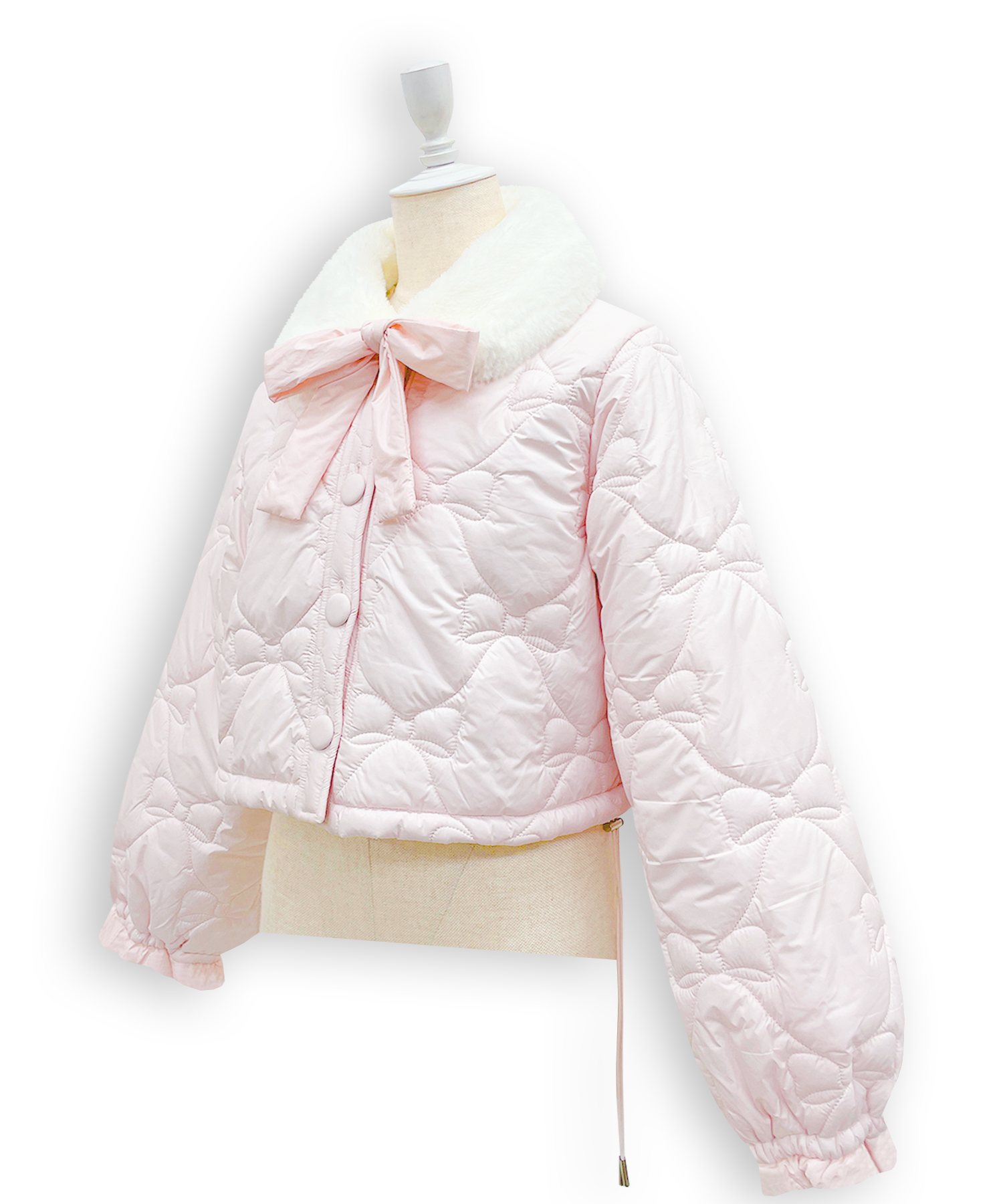 リボンキルティングショート中綿ジャケット