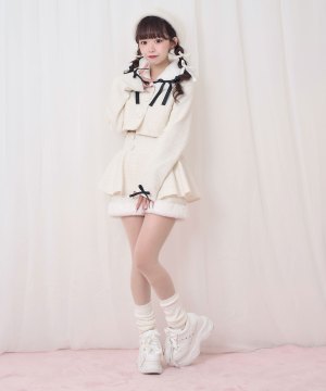 裾ファーツイードペプラムショートパンツ