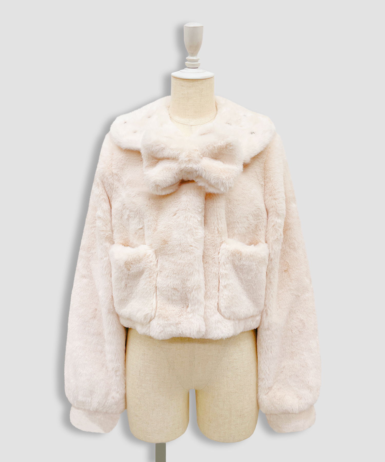 ビジュー衿エコファーリボンコート