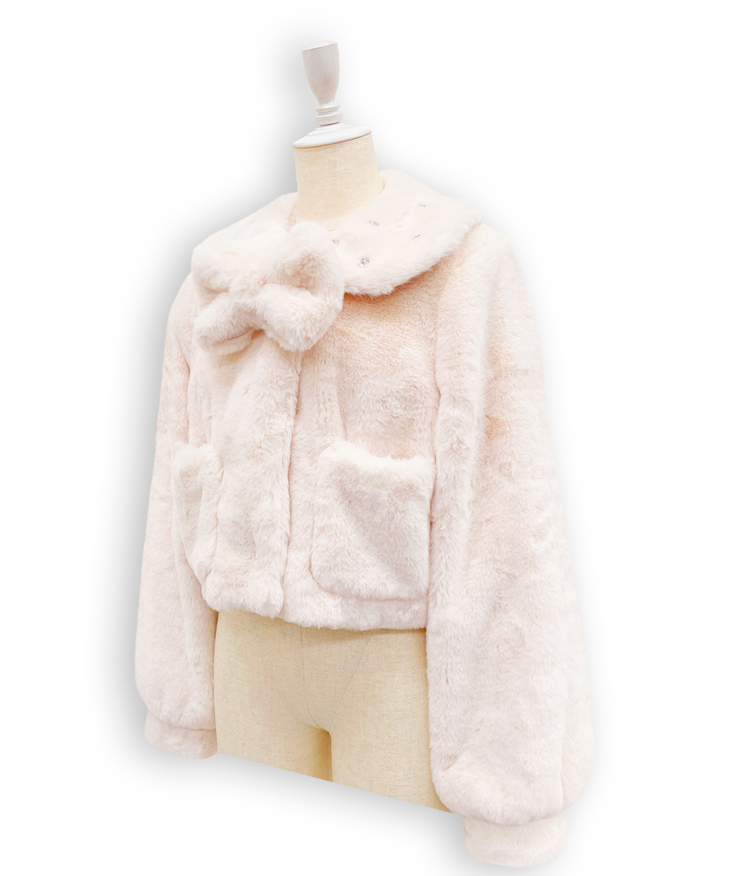 ビジュー衿エコファーリボンコート