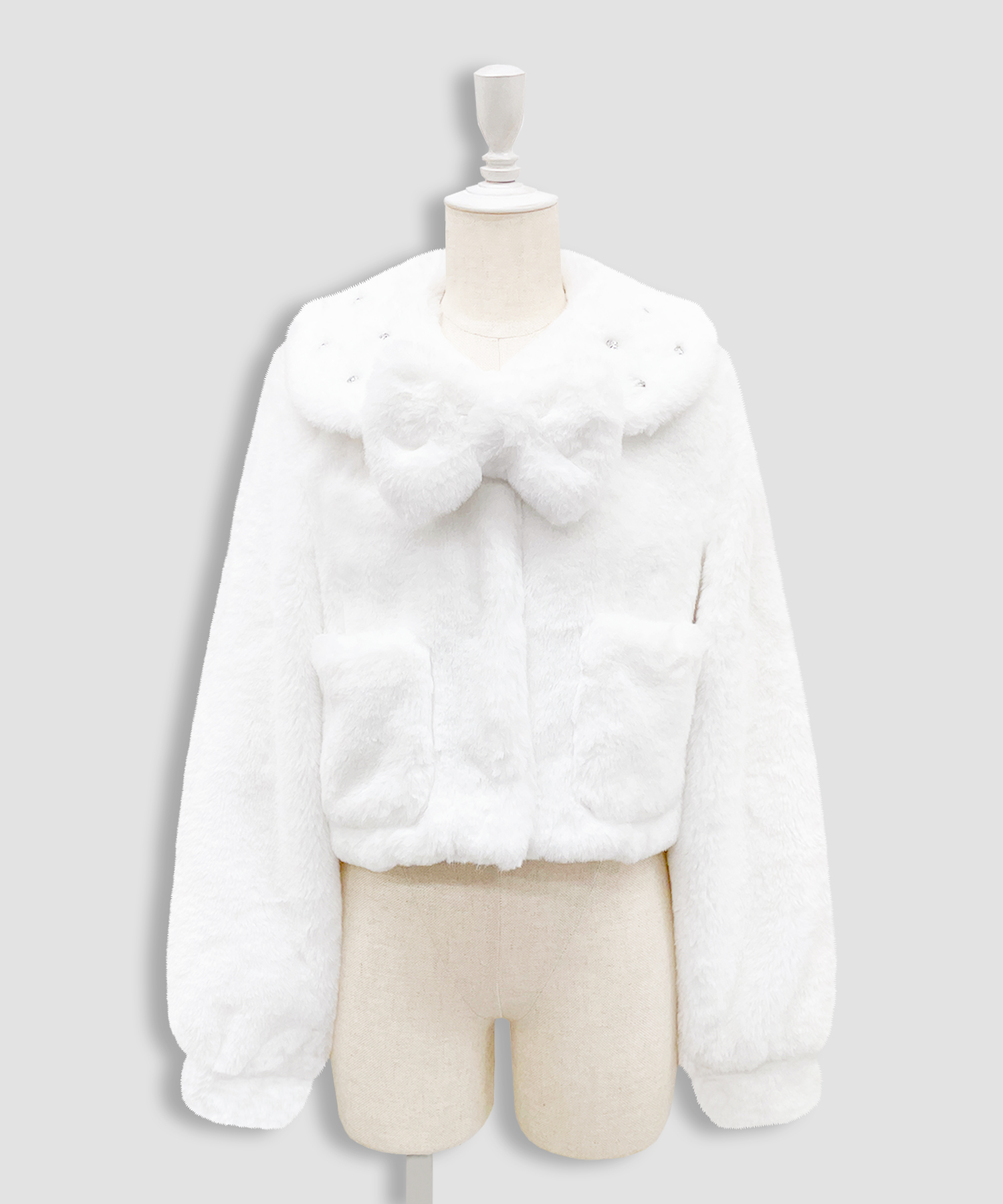 ビジュー衿エコファーリボンコート