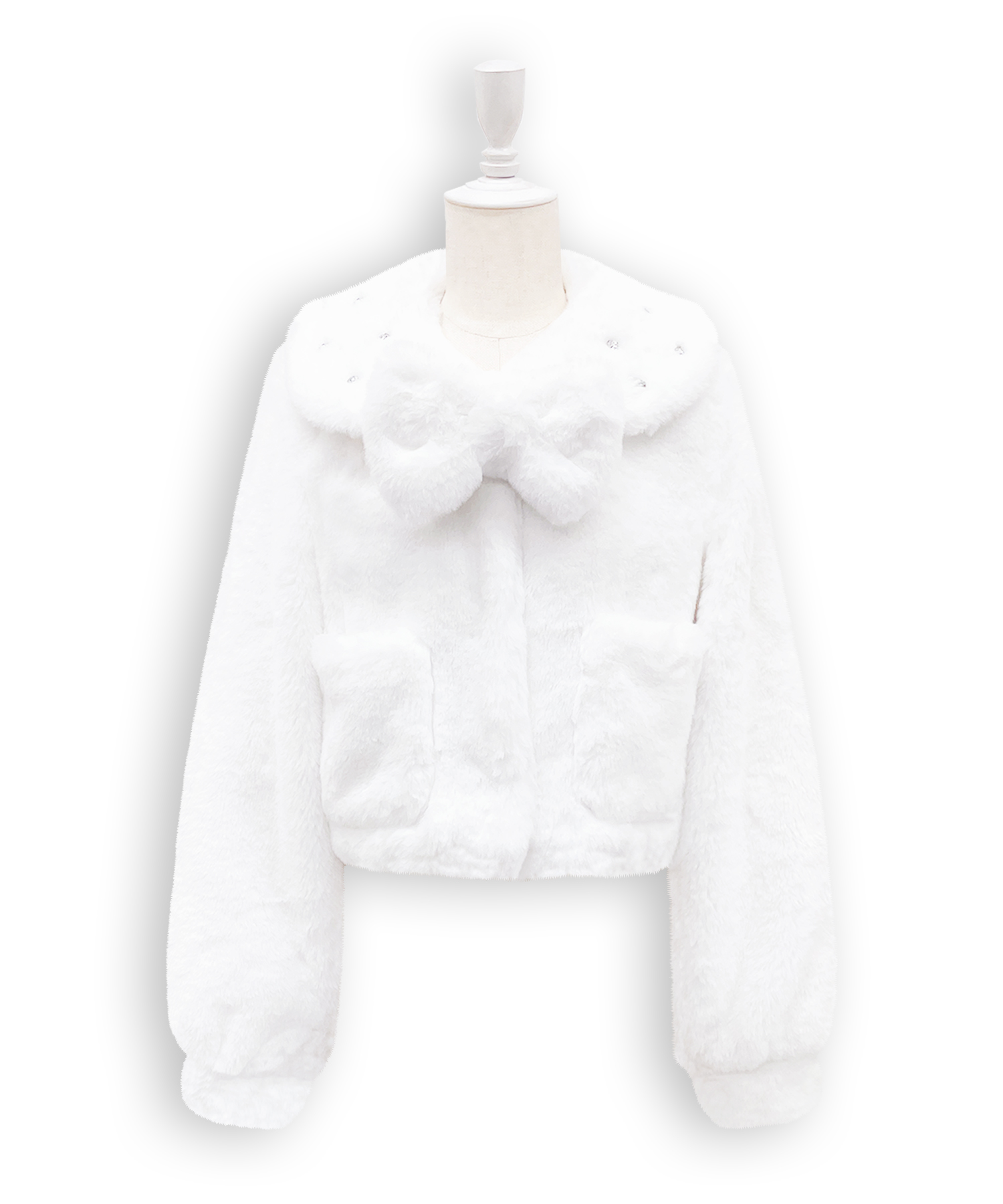 ビジュー衿エコファーリボンコート