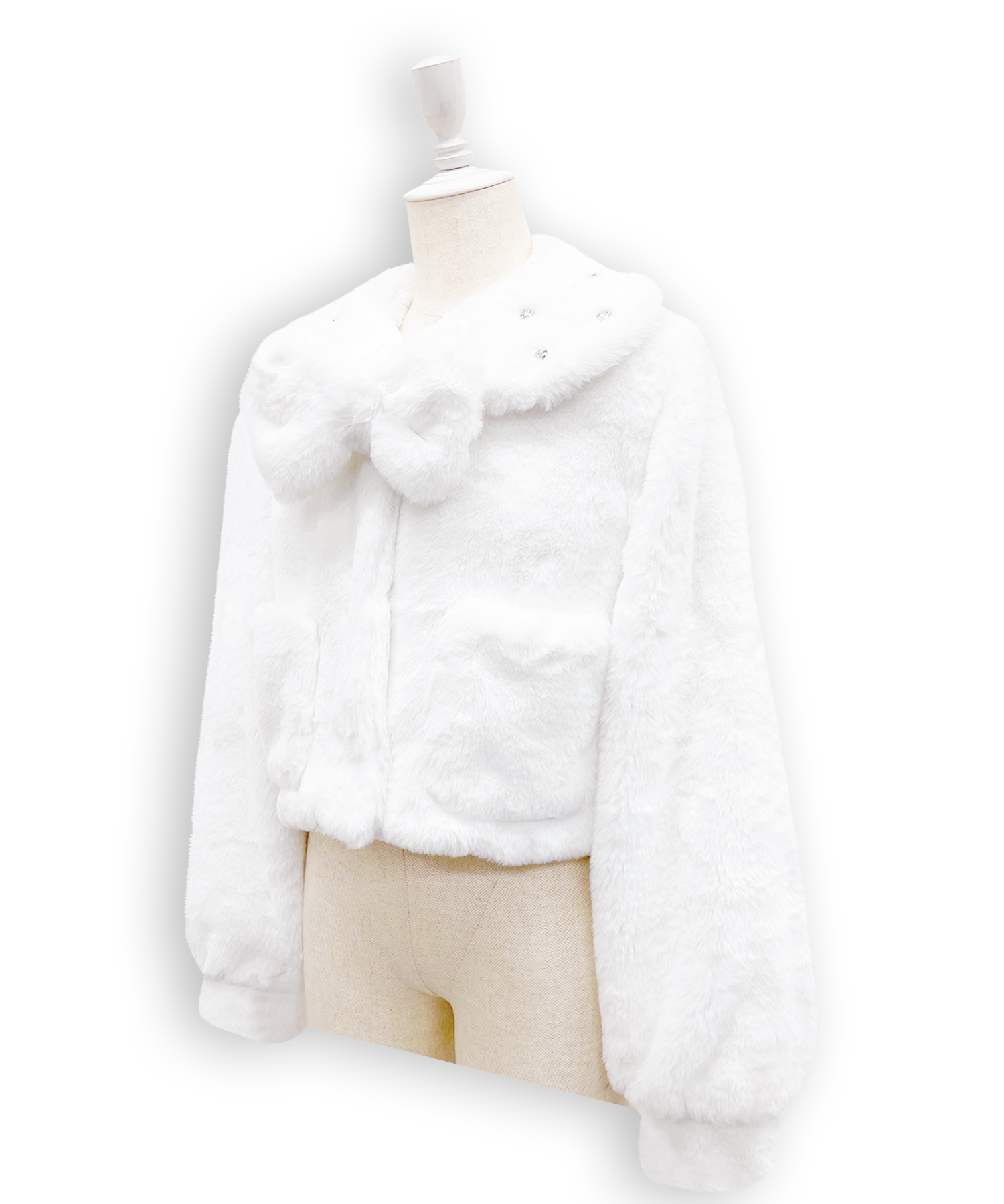 ビジュー衿エコファーリボンコート