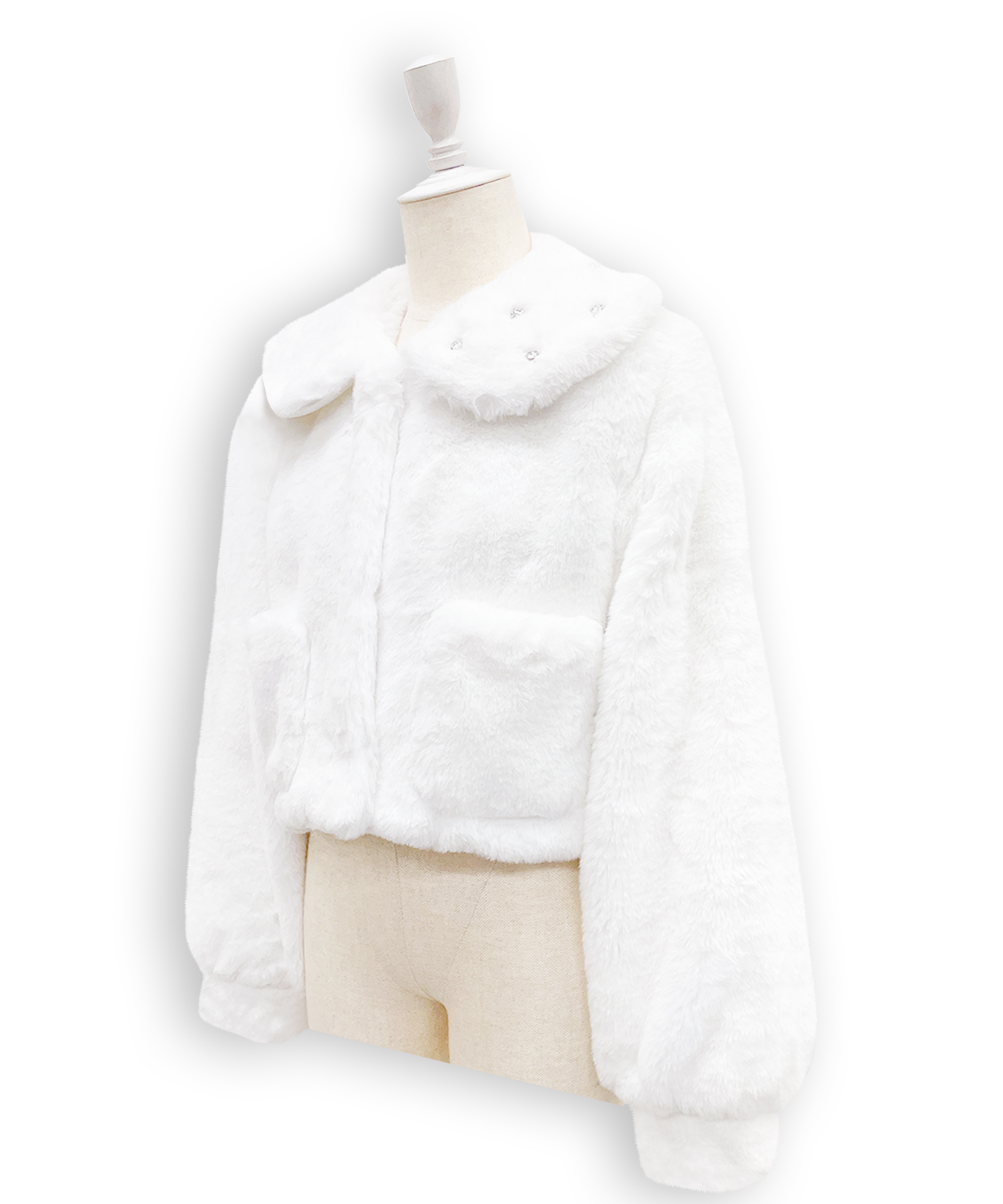 ビジュー衿エコファーリボンコート