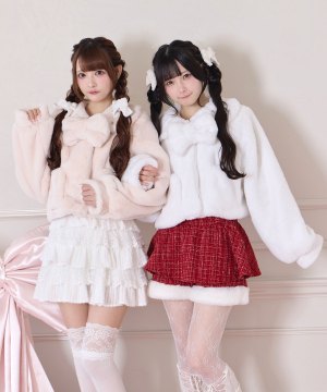 ビジュー衿エコファーリボンコート