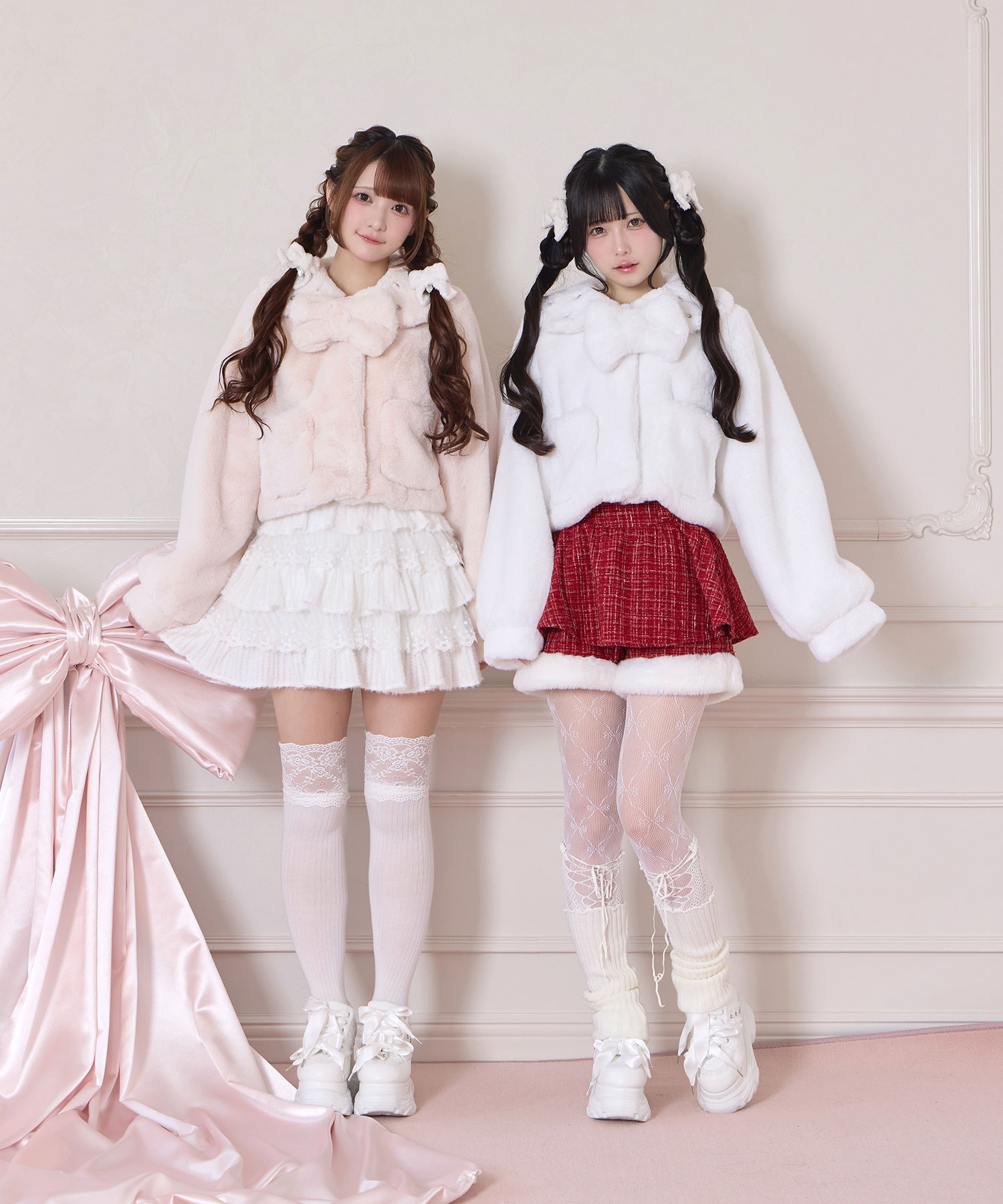 ビジュー衿エコファーリボンコート