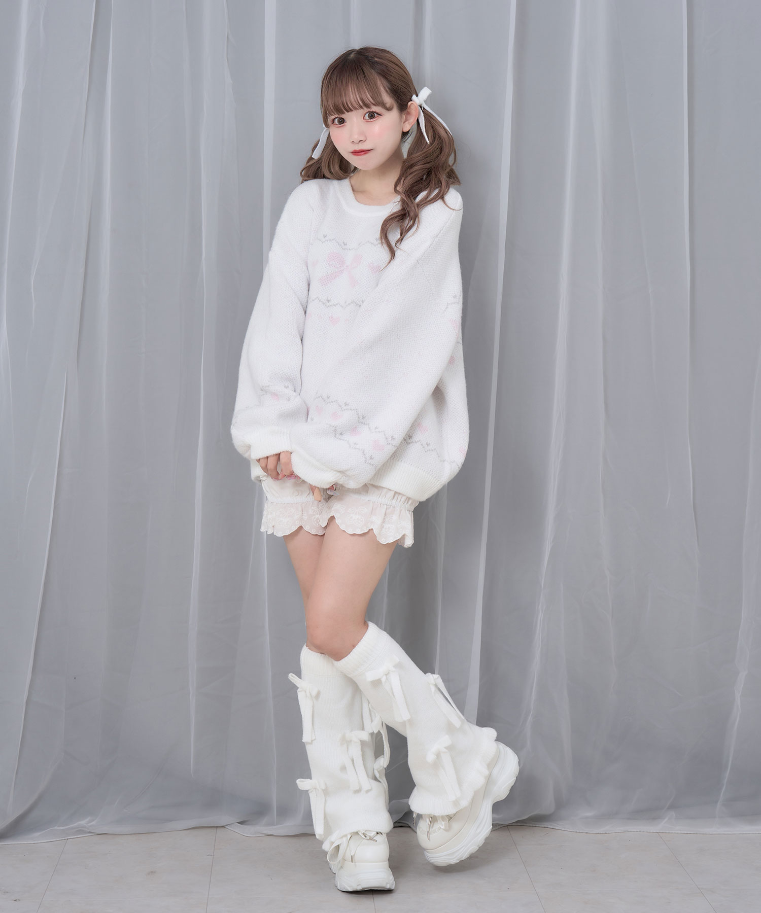 リボンジャガードオーバーニット