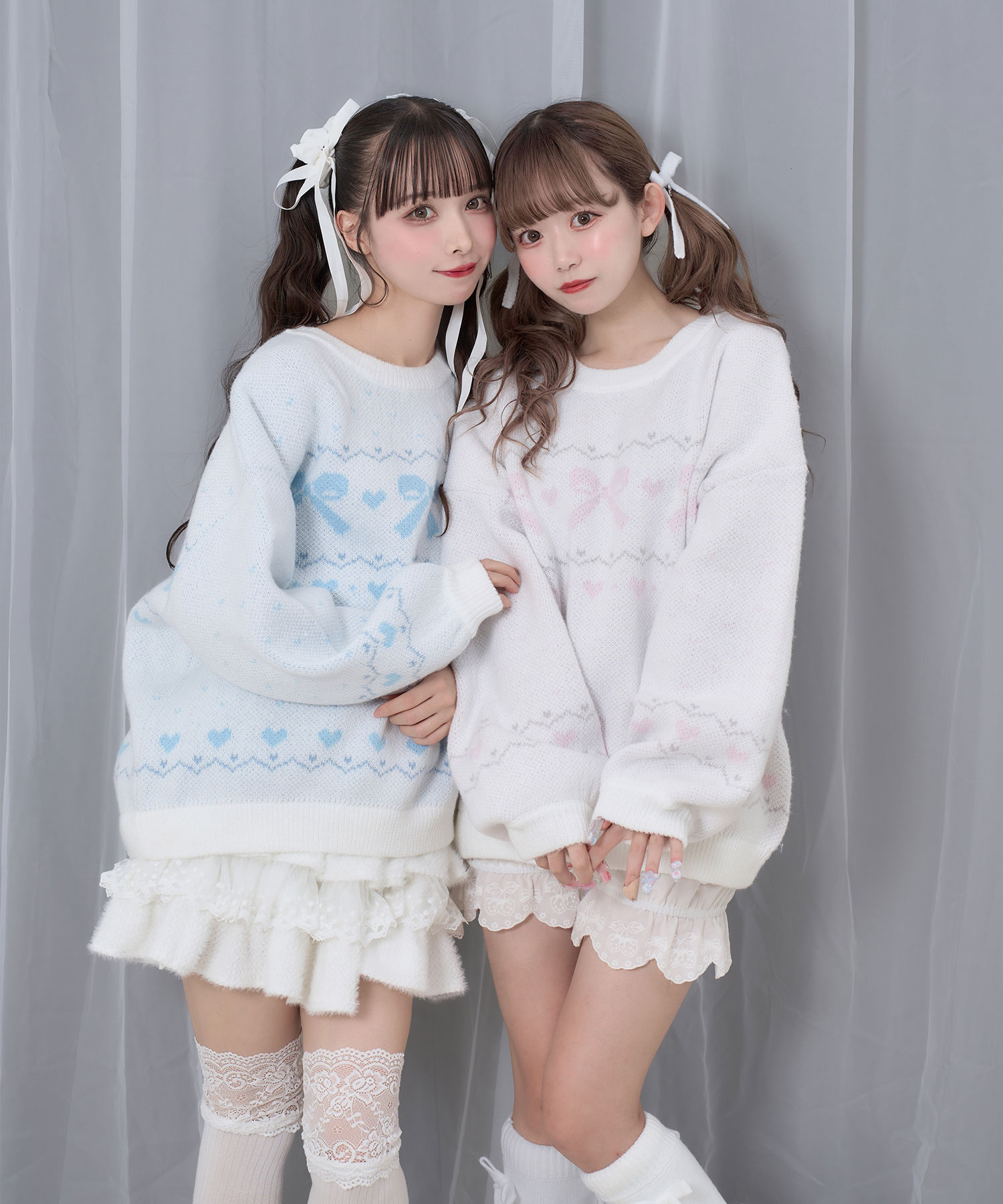 リボンジャガードオーバーニット