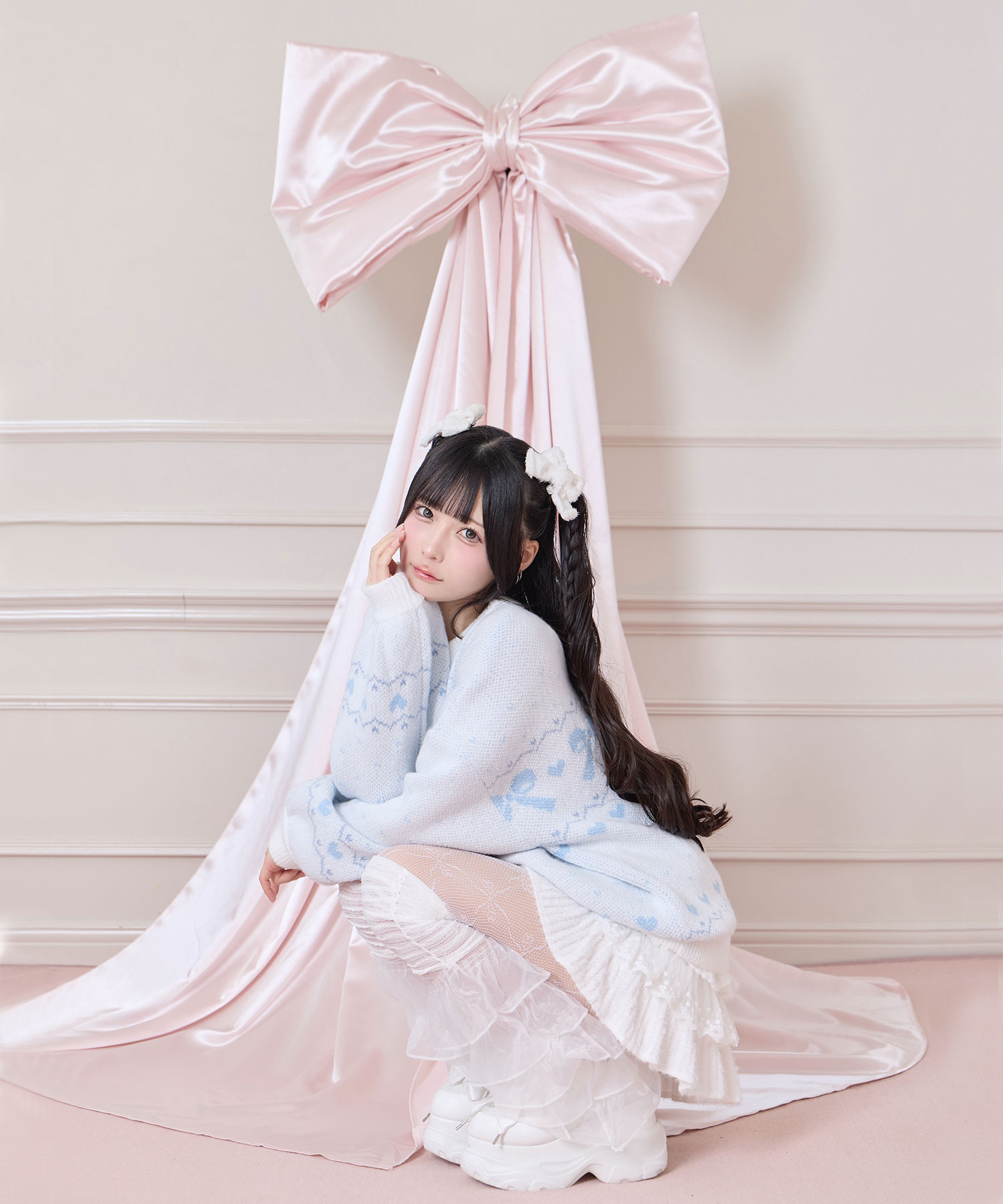 リボンジャガードオーバーニット