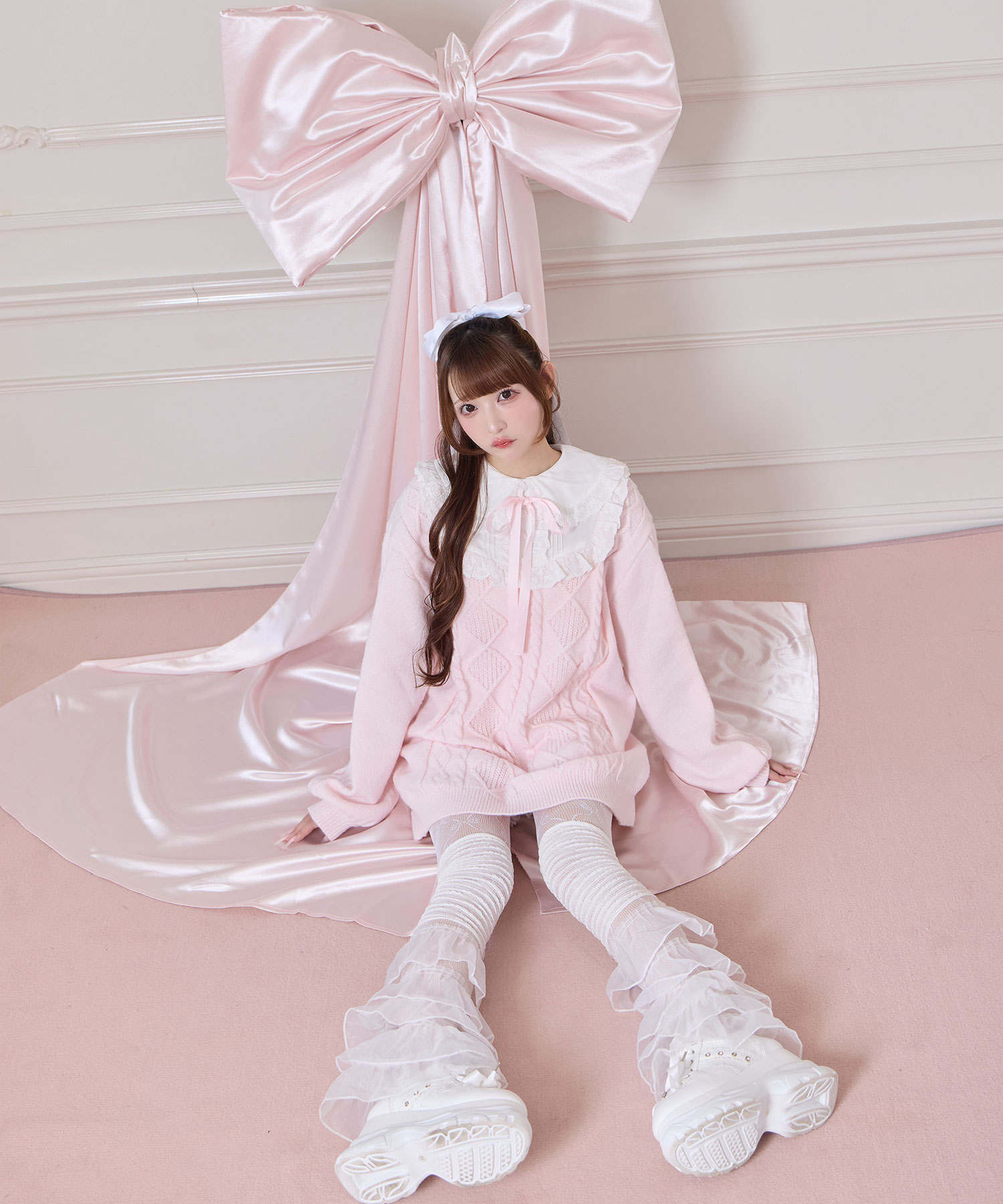 配色ヨークコットンレースニットワンピース