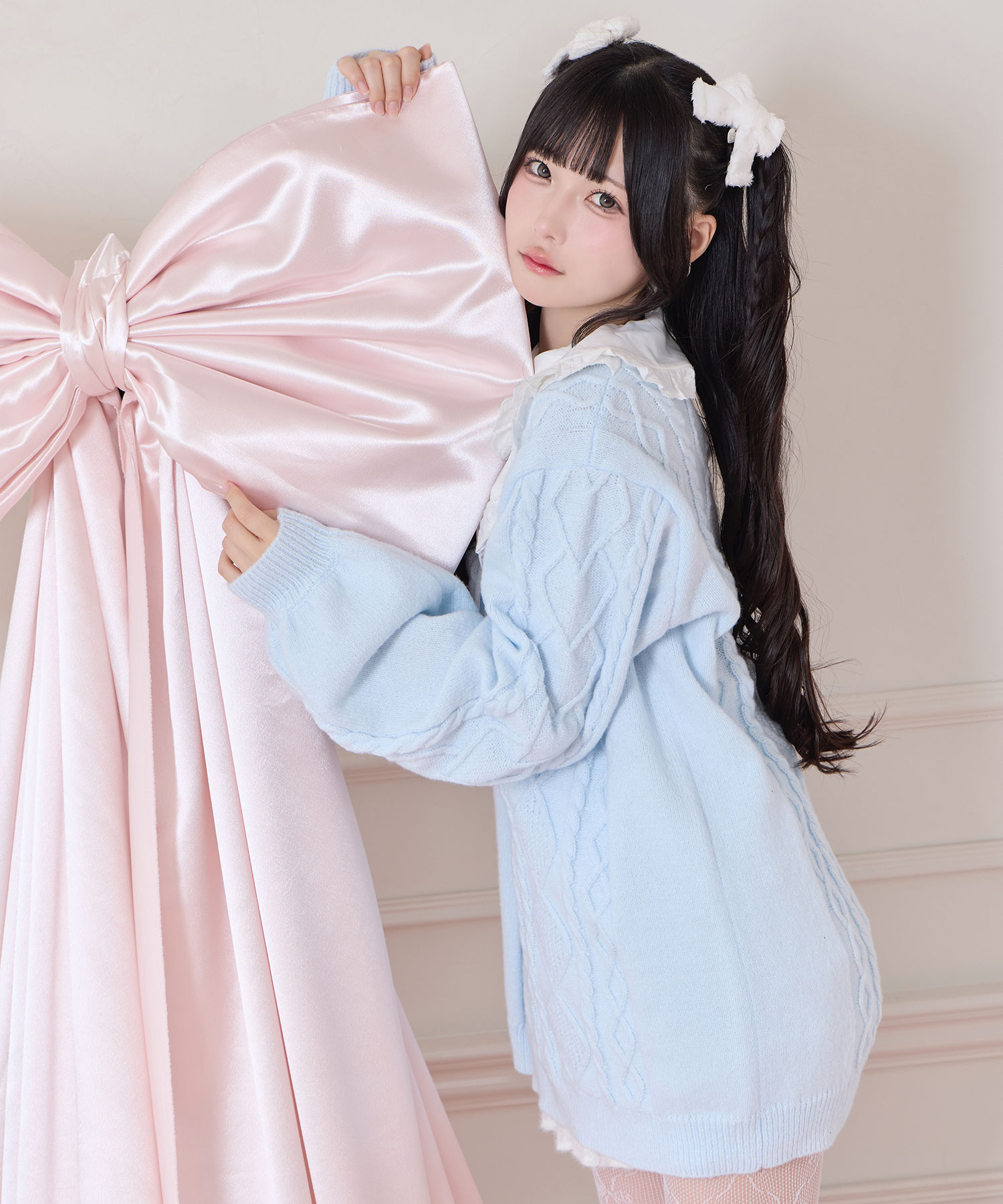 配色ヨークコットンレースニットワンピース