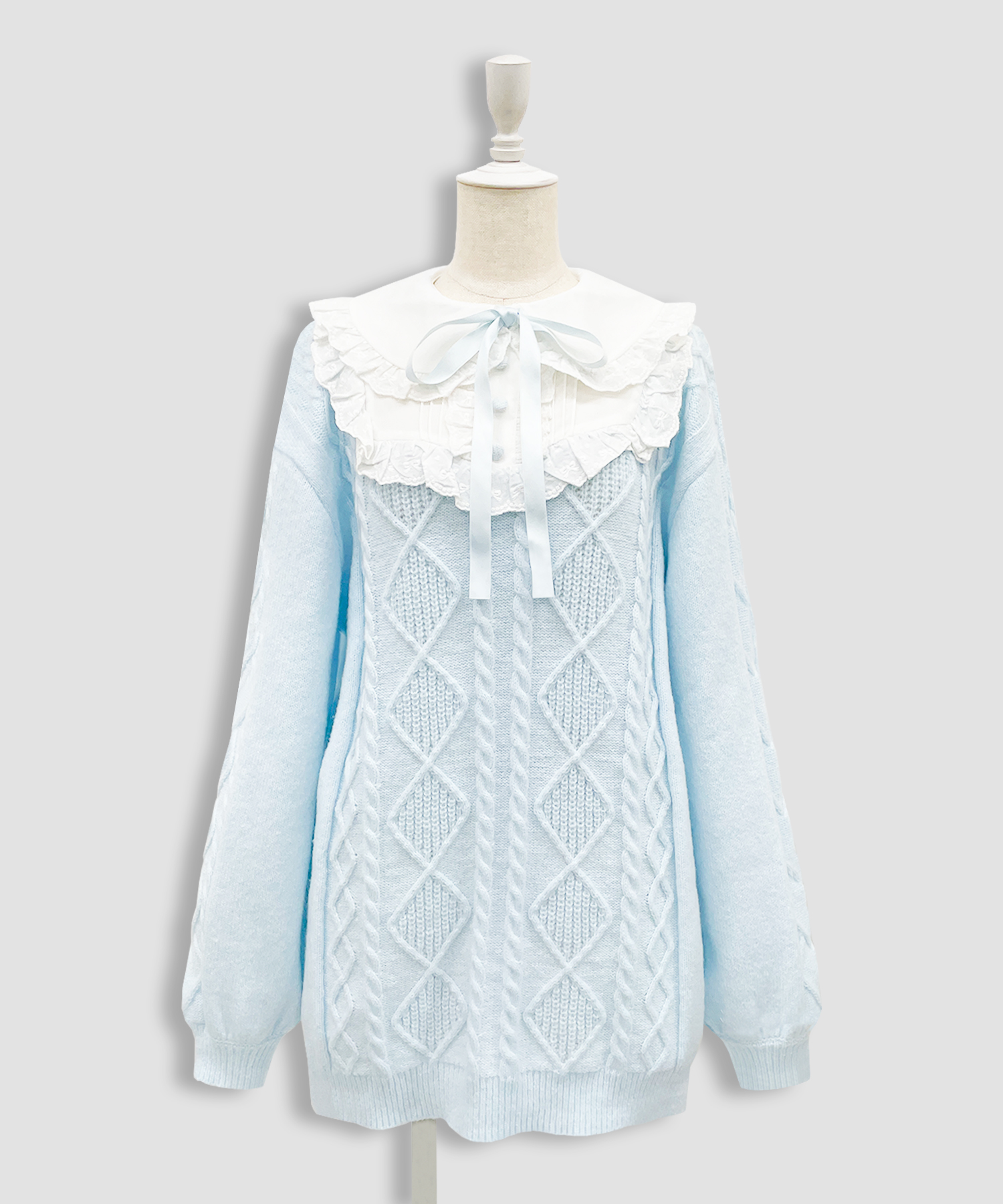 配色ヨークコットンレースニットワンピース