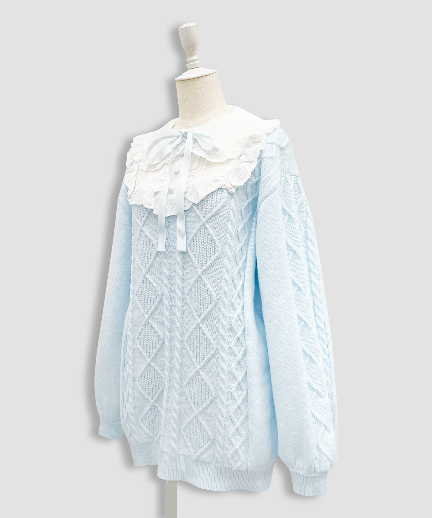 配色ヨークコットンレースニットワンピース