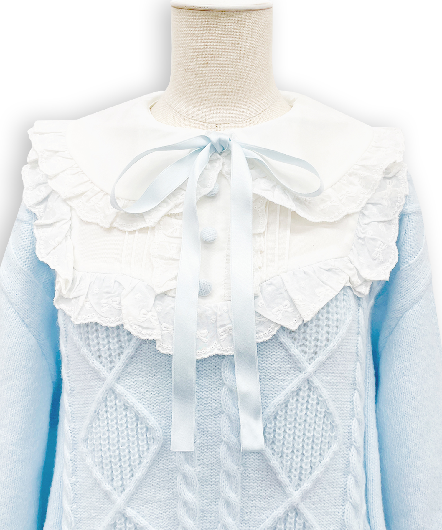 配色ヨークコットンレースニットワンピース