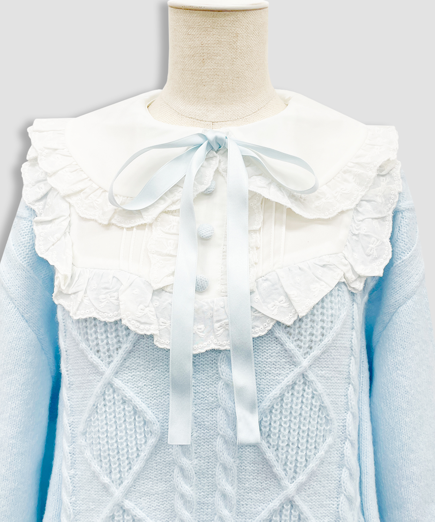 配色ヨークコットンレースニットワンピース