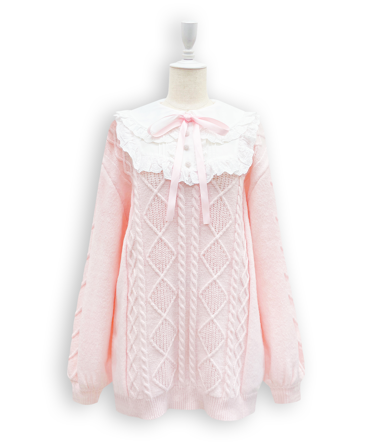 配色ヨークコットンレースニットワンピース