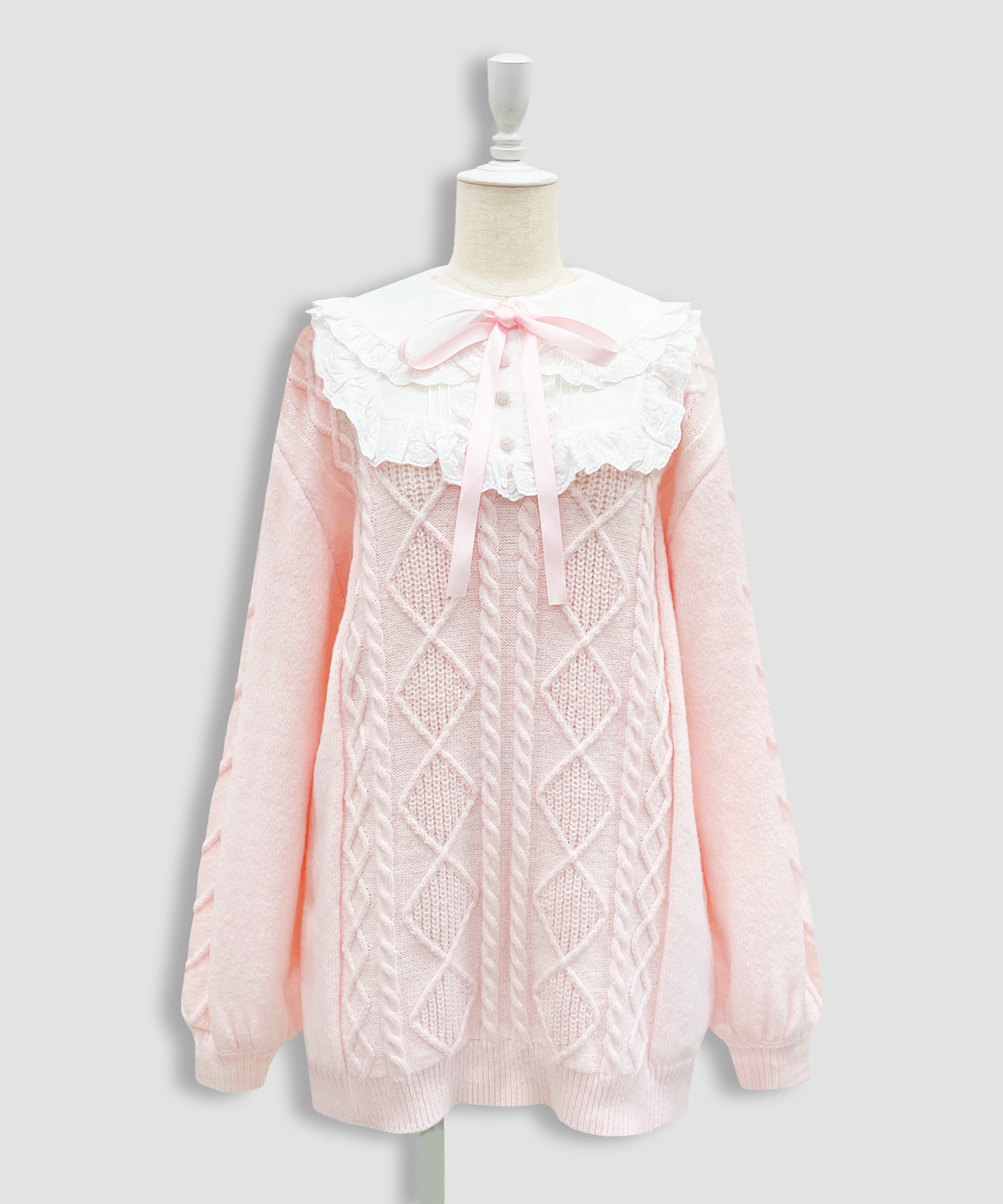 配色ヨークコットンレースニットワンピース