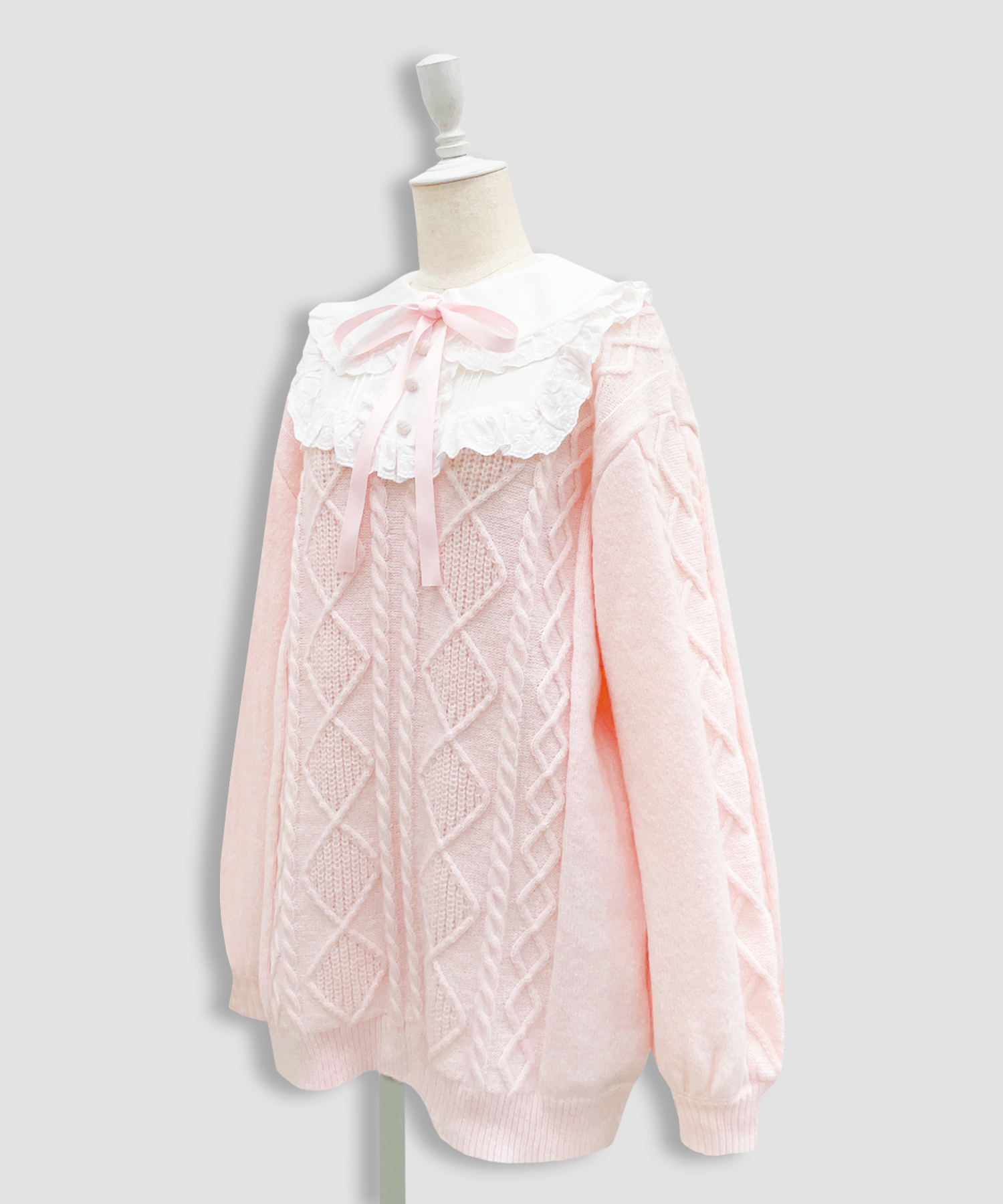 配色ヨークコットンレースニットワンピース