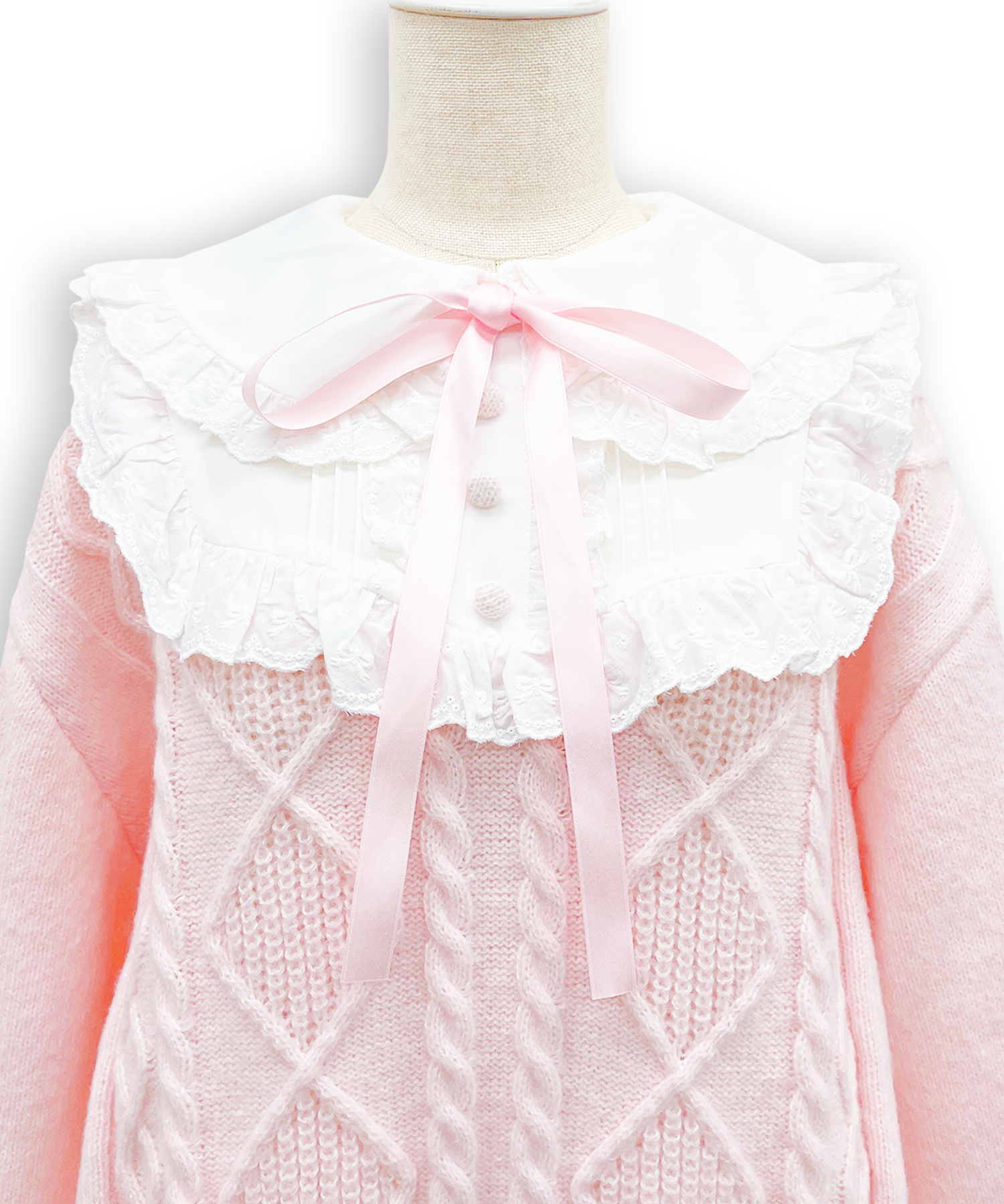 配色ヨークコットンレースニットワンピース