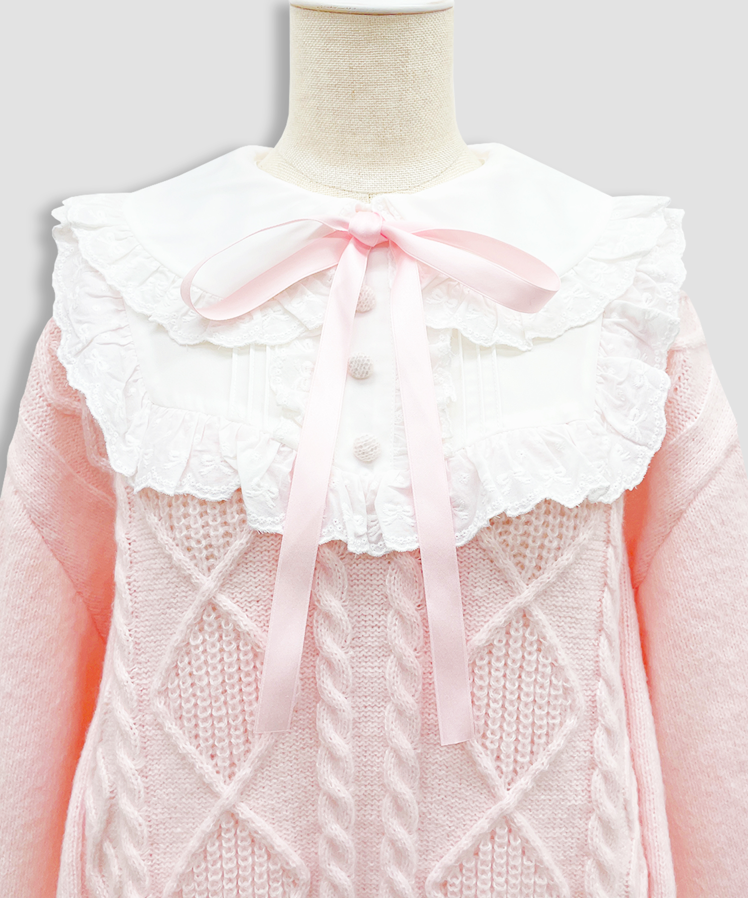 配色ヨークコットンレースニットワンピース