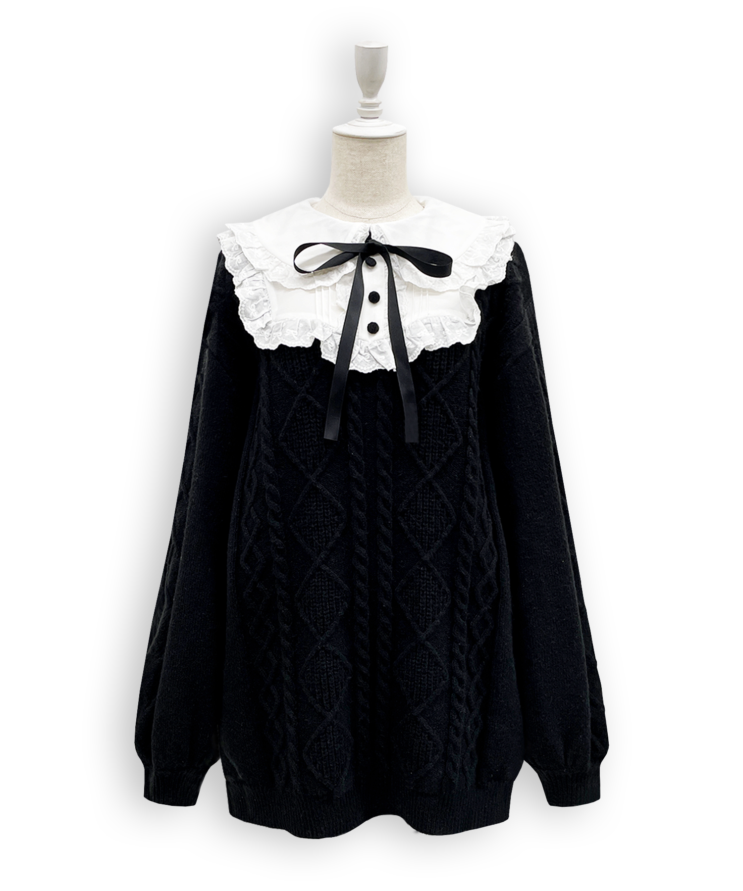 配色ヨークコットンレースニットワンピース