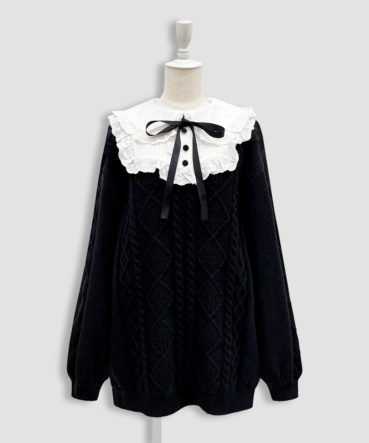 配色ヨークコットンレースニットワンピース