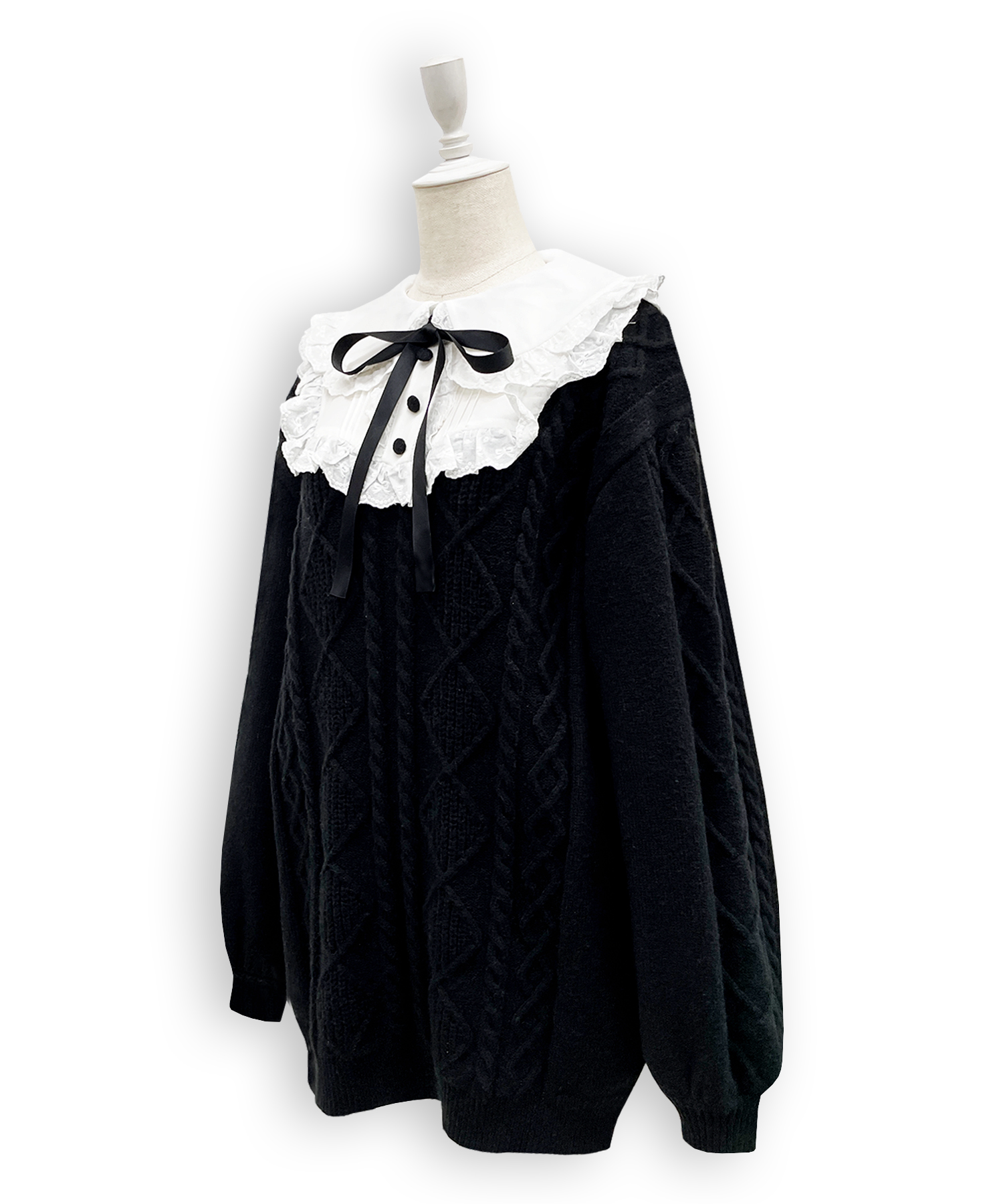 配色ヨークコットンレースニットワンピース