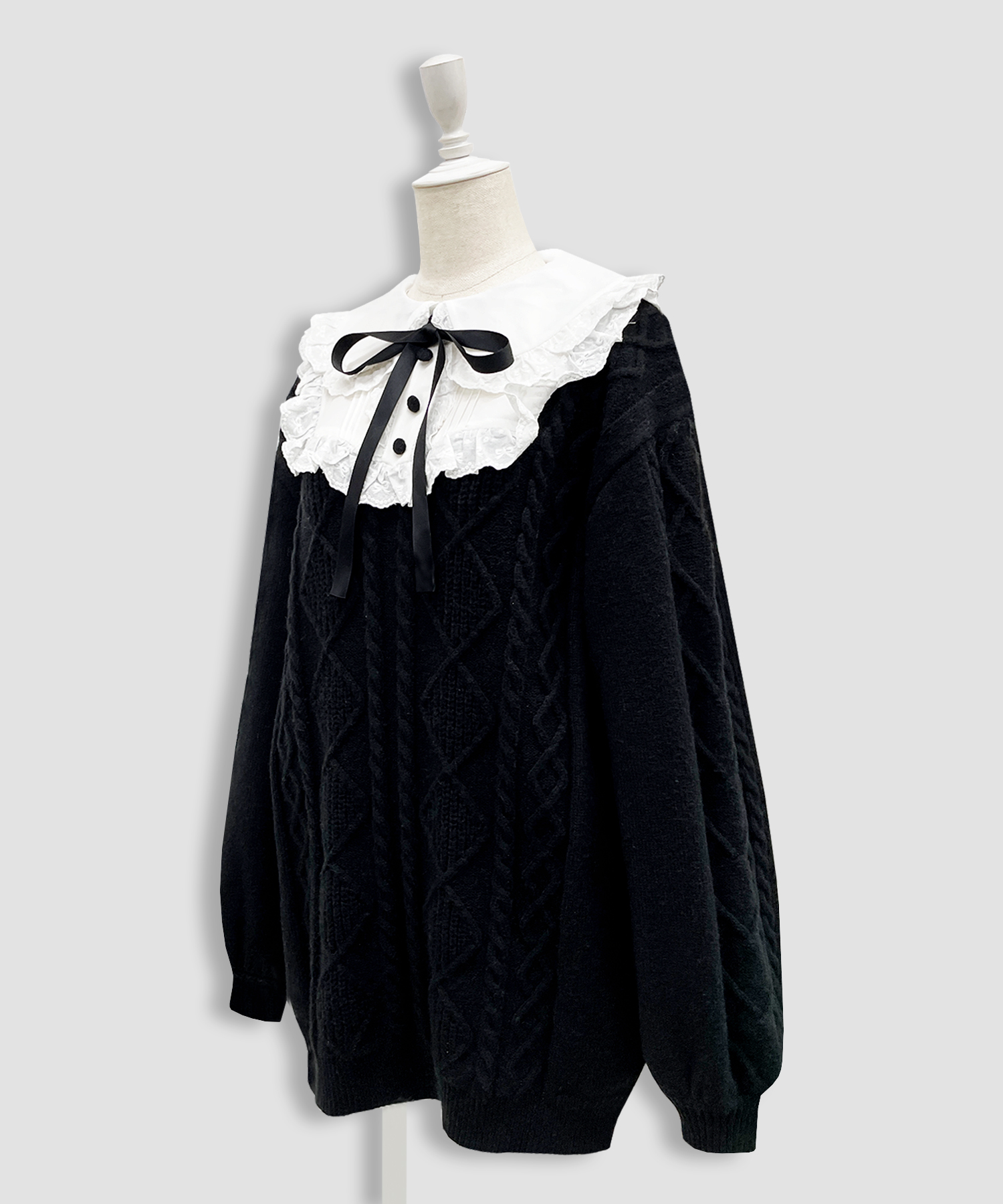 配色ヨークコットンレースニットワンピース