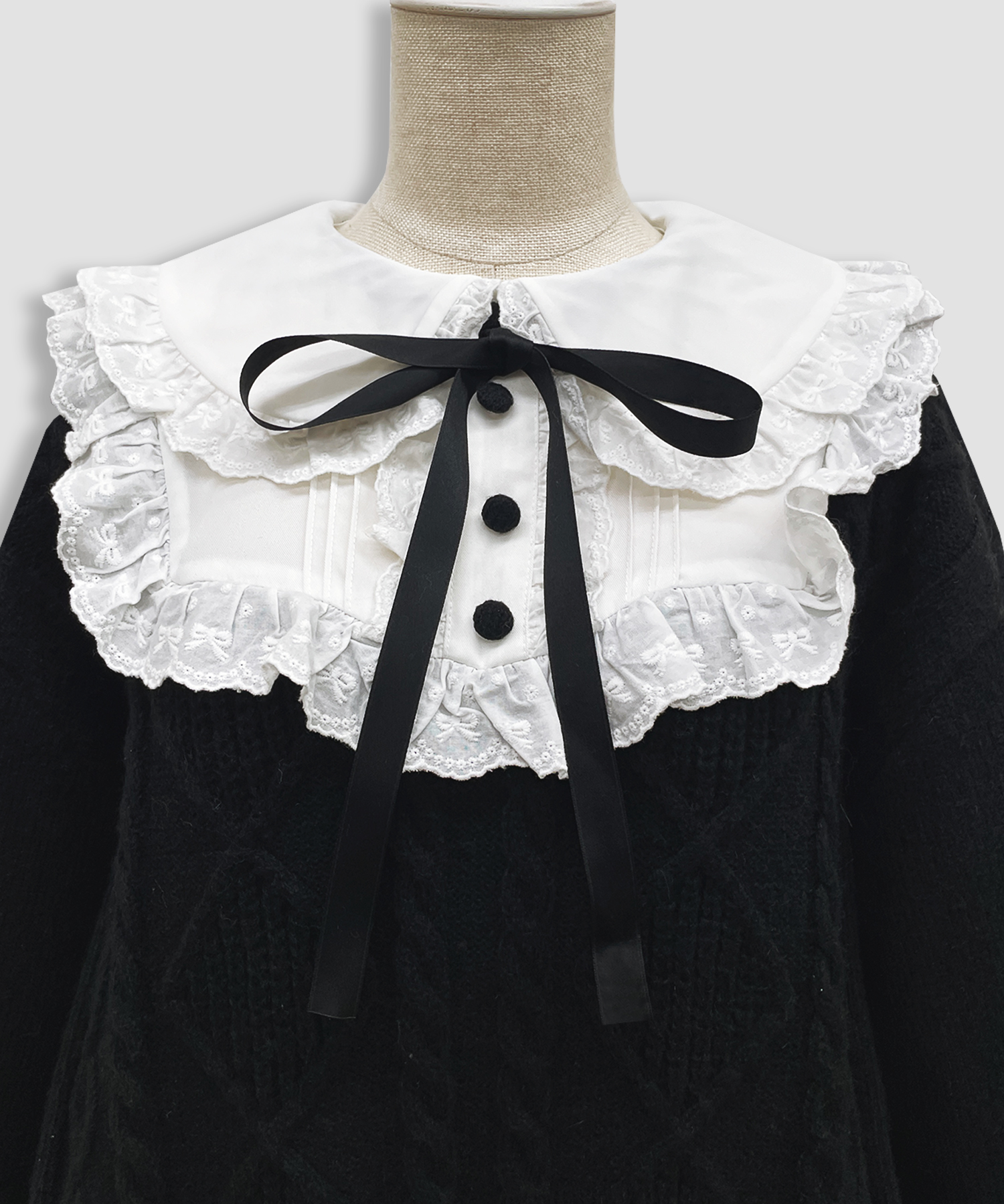 配色ヨークコットンレースニットワンピース