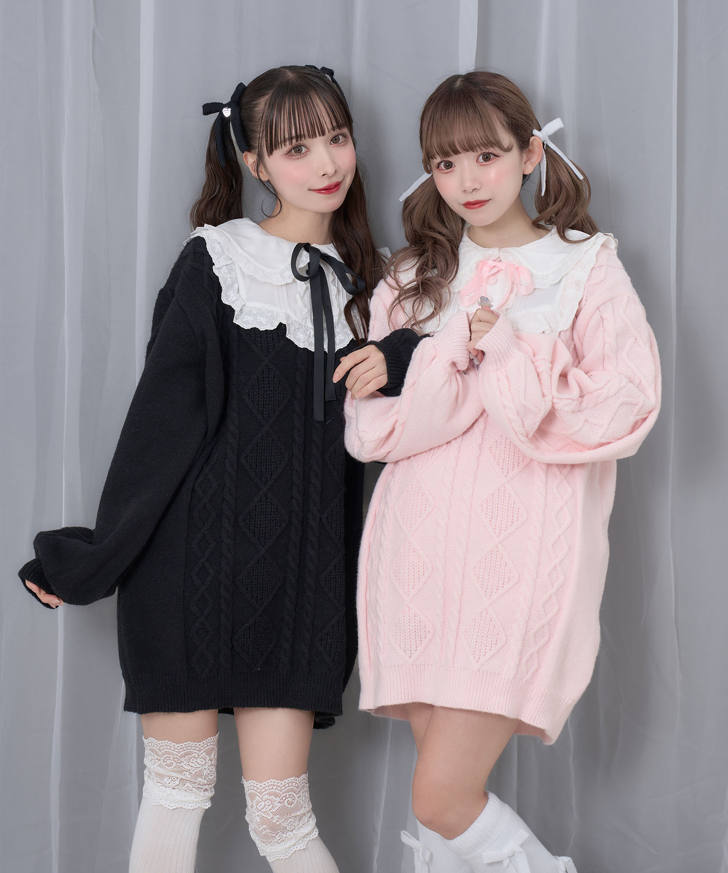 配色ヨークコットンレースニットワンピース