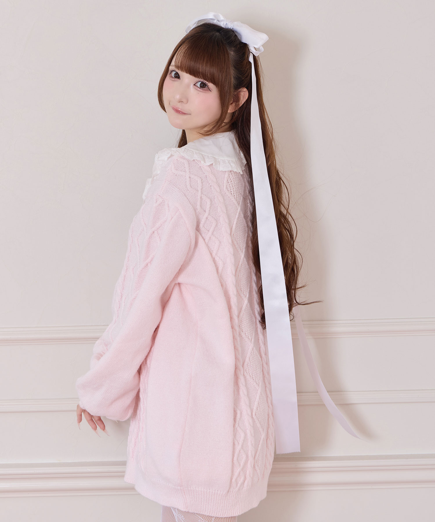 配色ヨークコットンレースニットワンピース