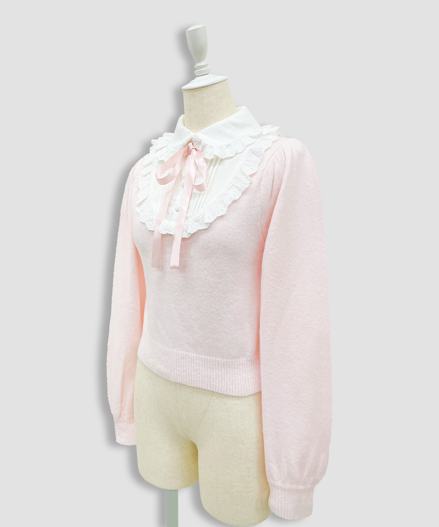 ヨーク切替コットンレースニットトップス