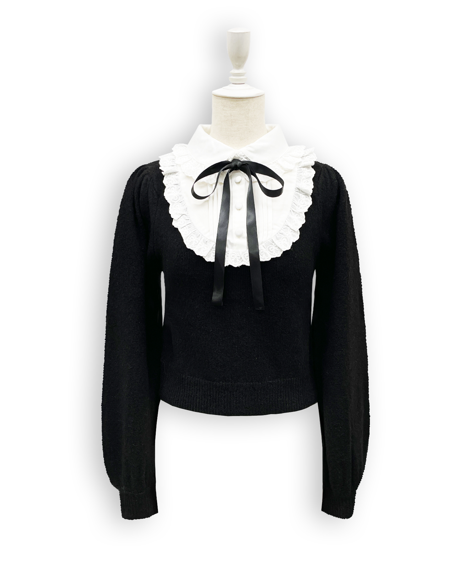 ヨーク切替コットンレースニットトップス