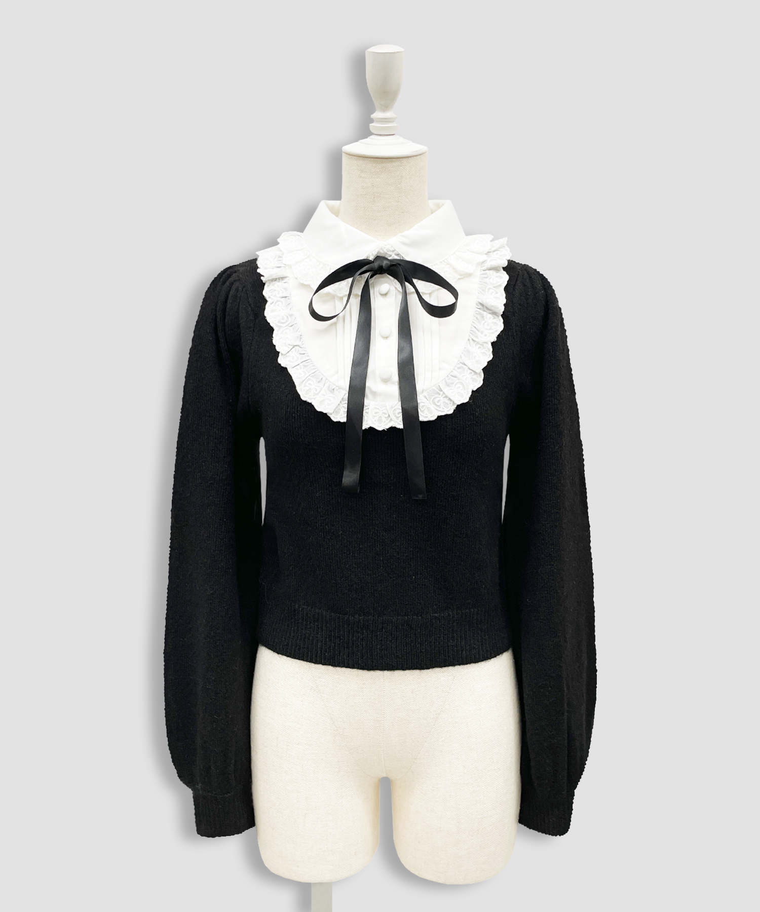 ヨーク切替コットンレースニットトップス