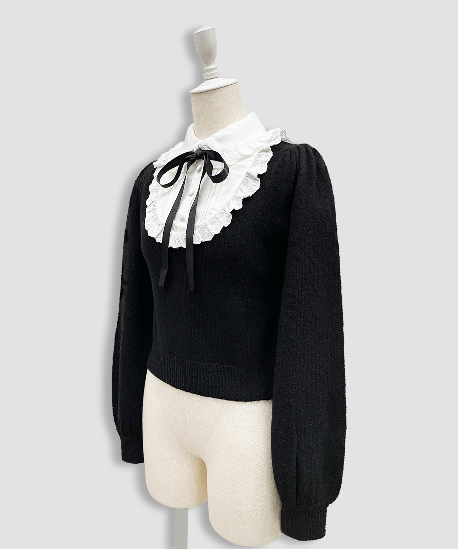 ヨーク切替コットンレースニットトップス