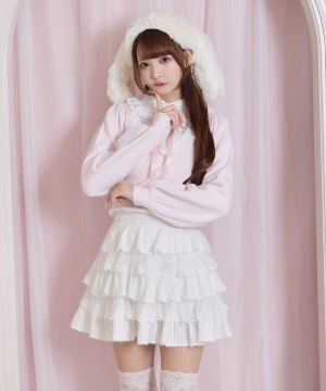 ヨーク切替コットンレースニットトップス