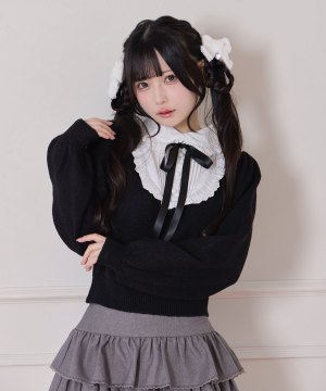 ヨーク切替コットンレースニットトップス