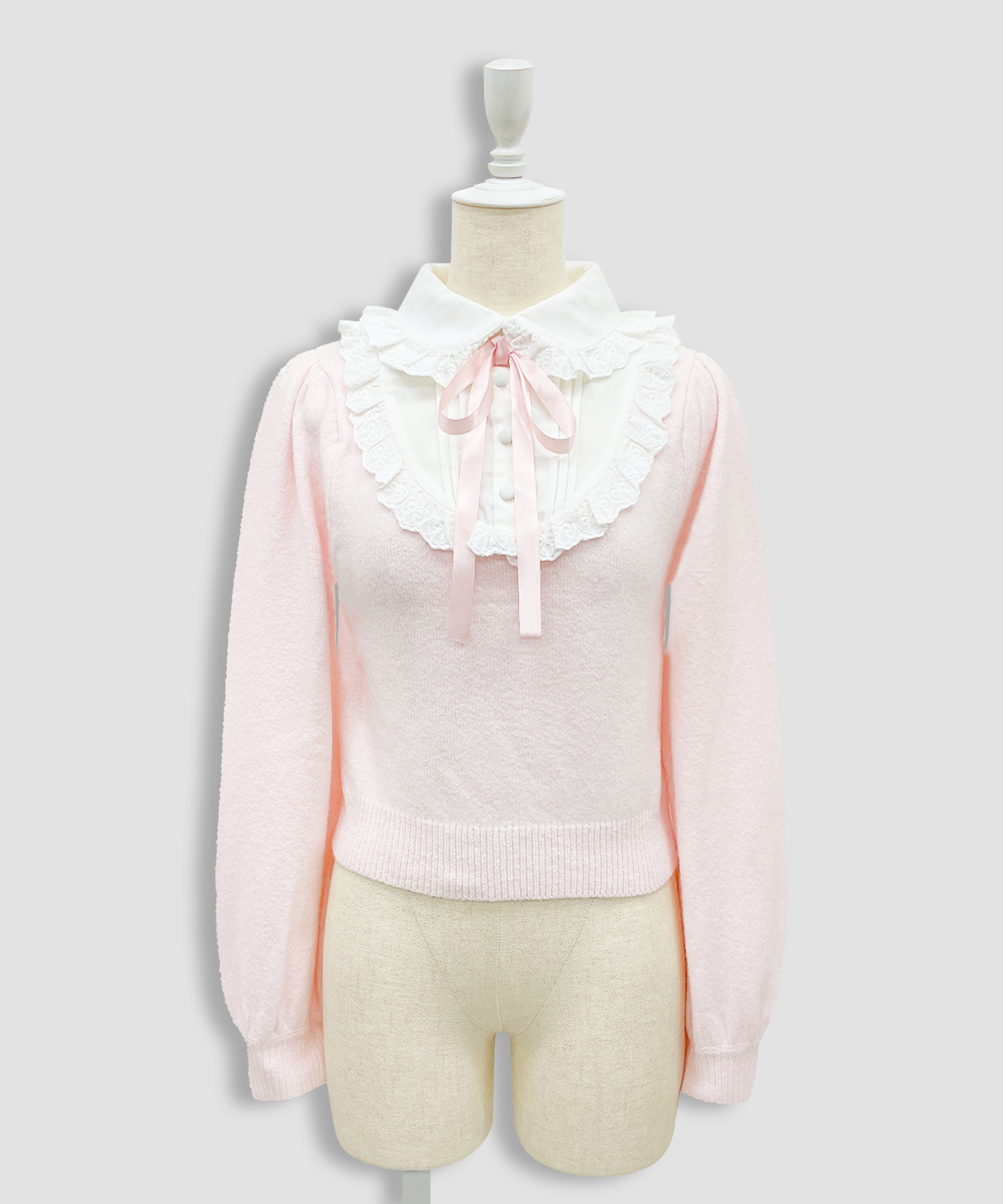 ヨーク切替コットンレースニットトップス