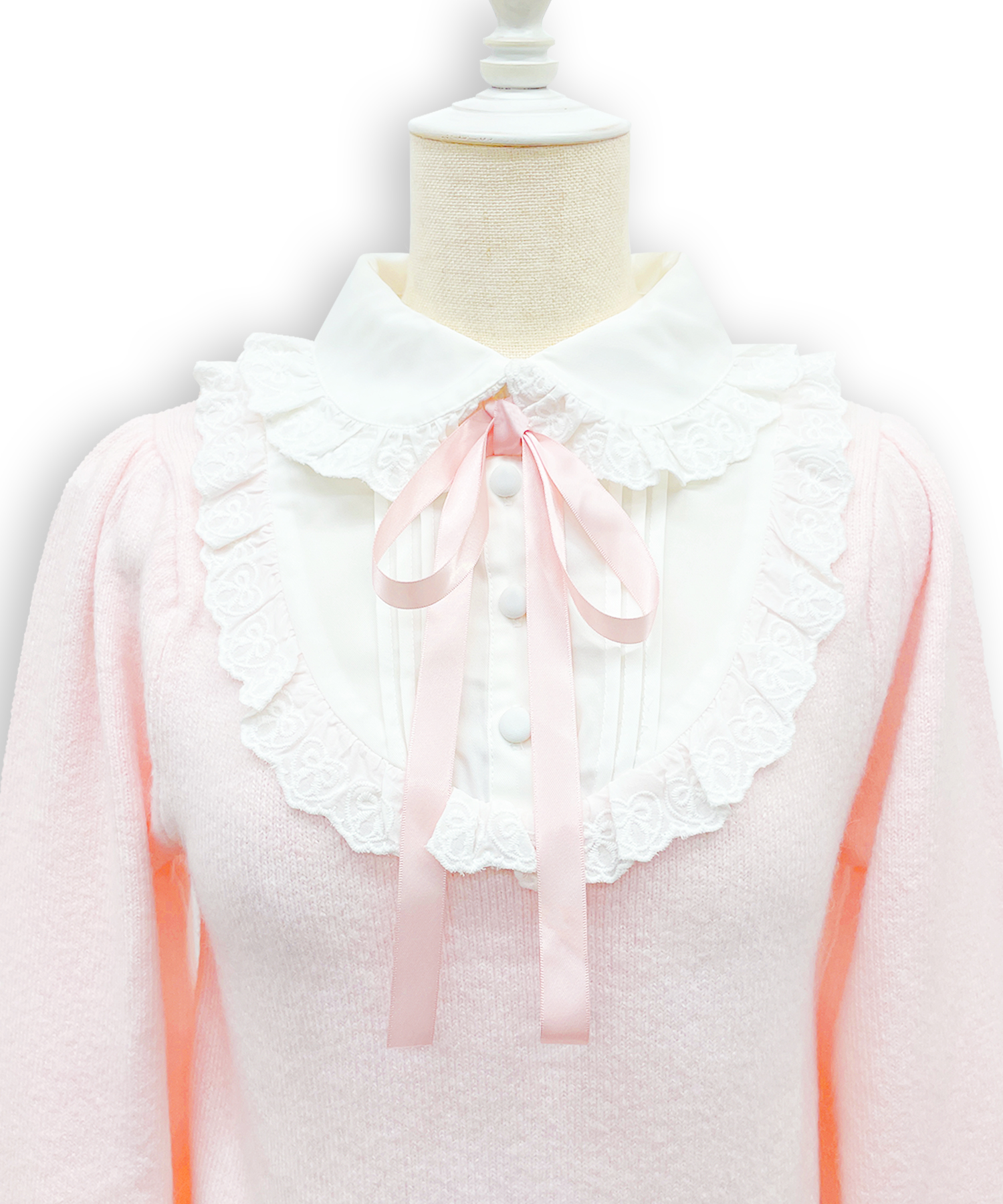 ヨーク切替コットンレースニットトップス