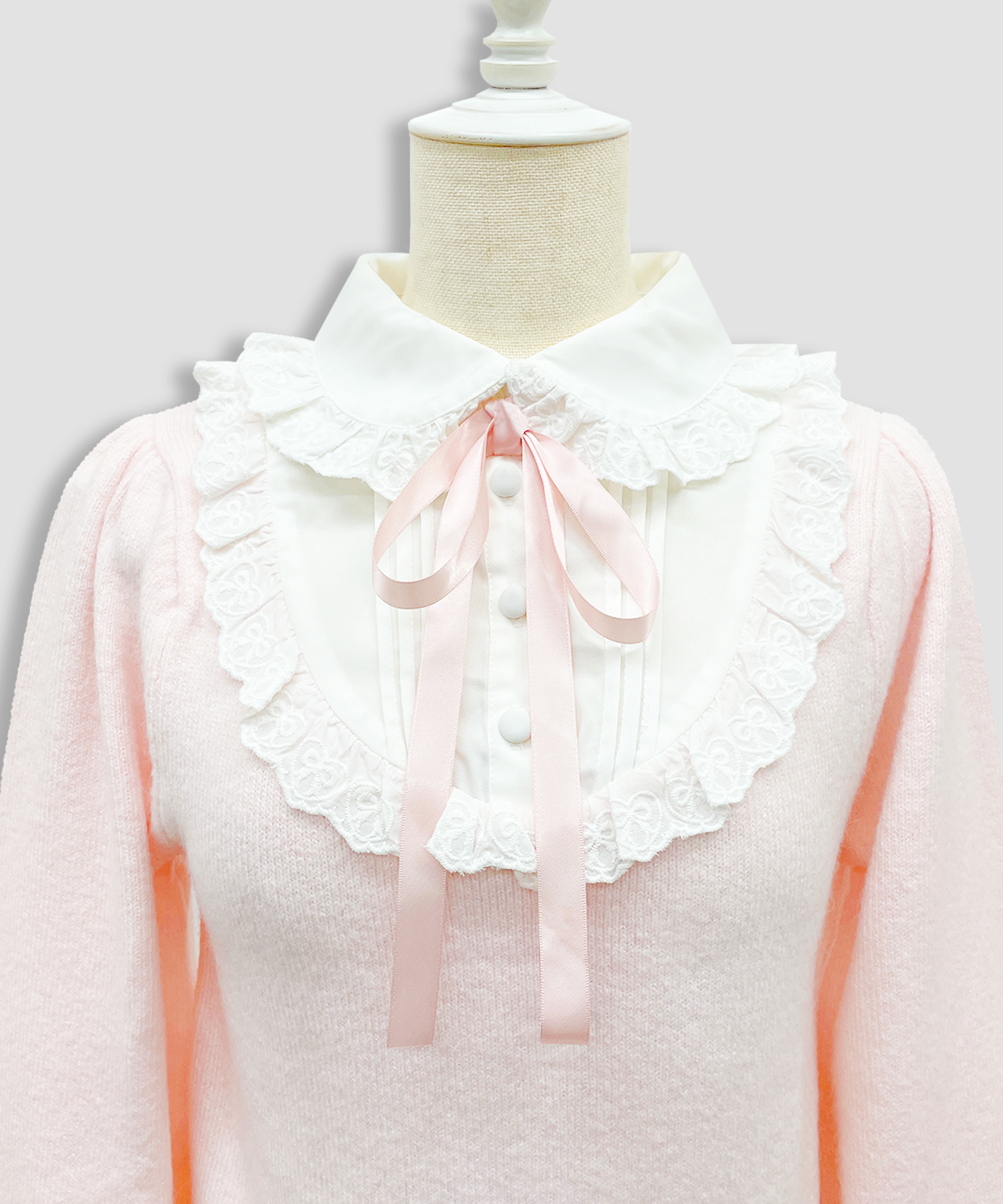 ヨーク切替コットンレースニットトップス